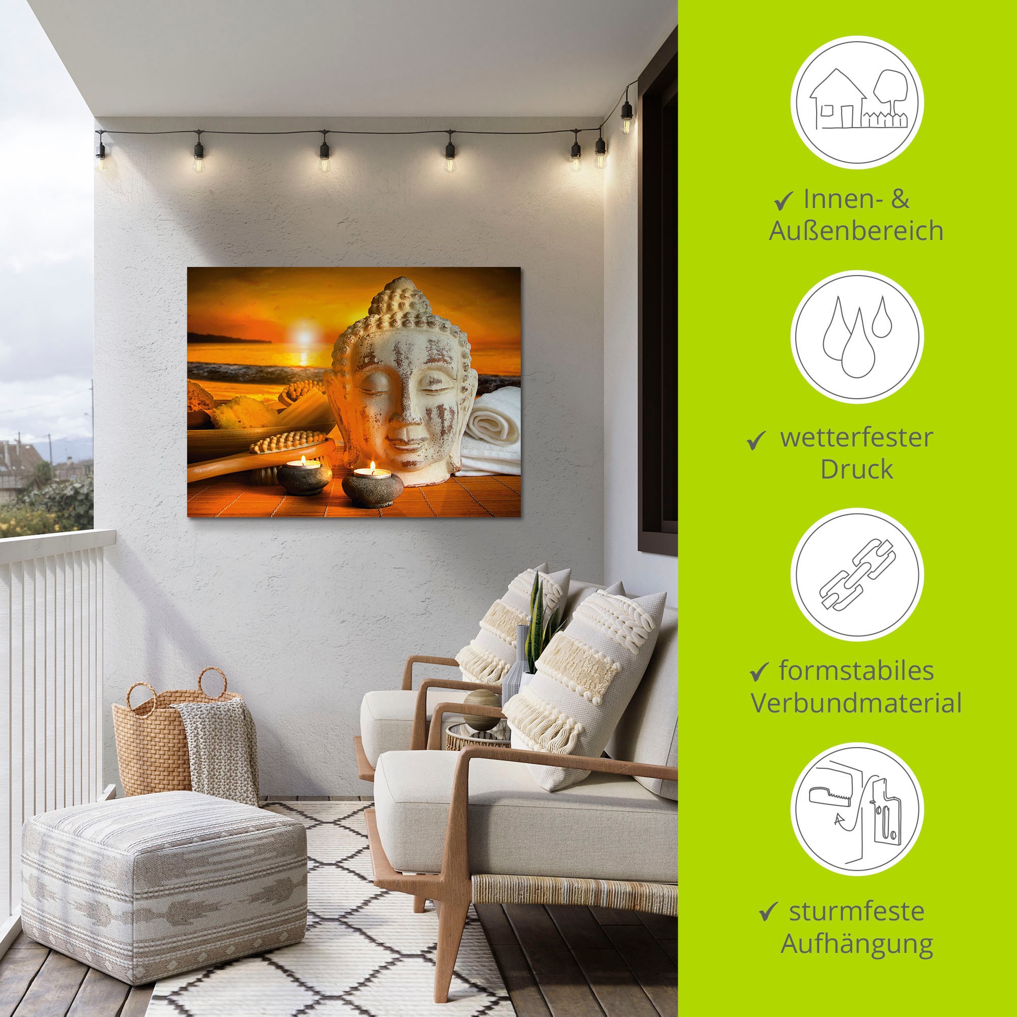 Artland Wandbild »Bad-Zubehör mit Buddha-Statue«, Religion, (1 St.), als Alubild, Outdoorbild, Leinwandbild, Wandaufkleber, versch. Grössen