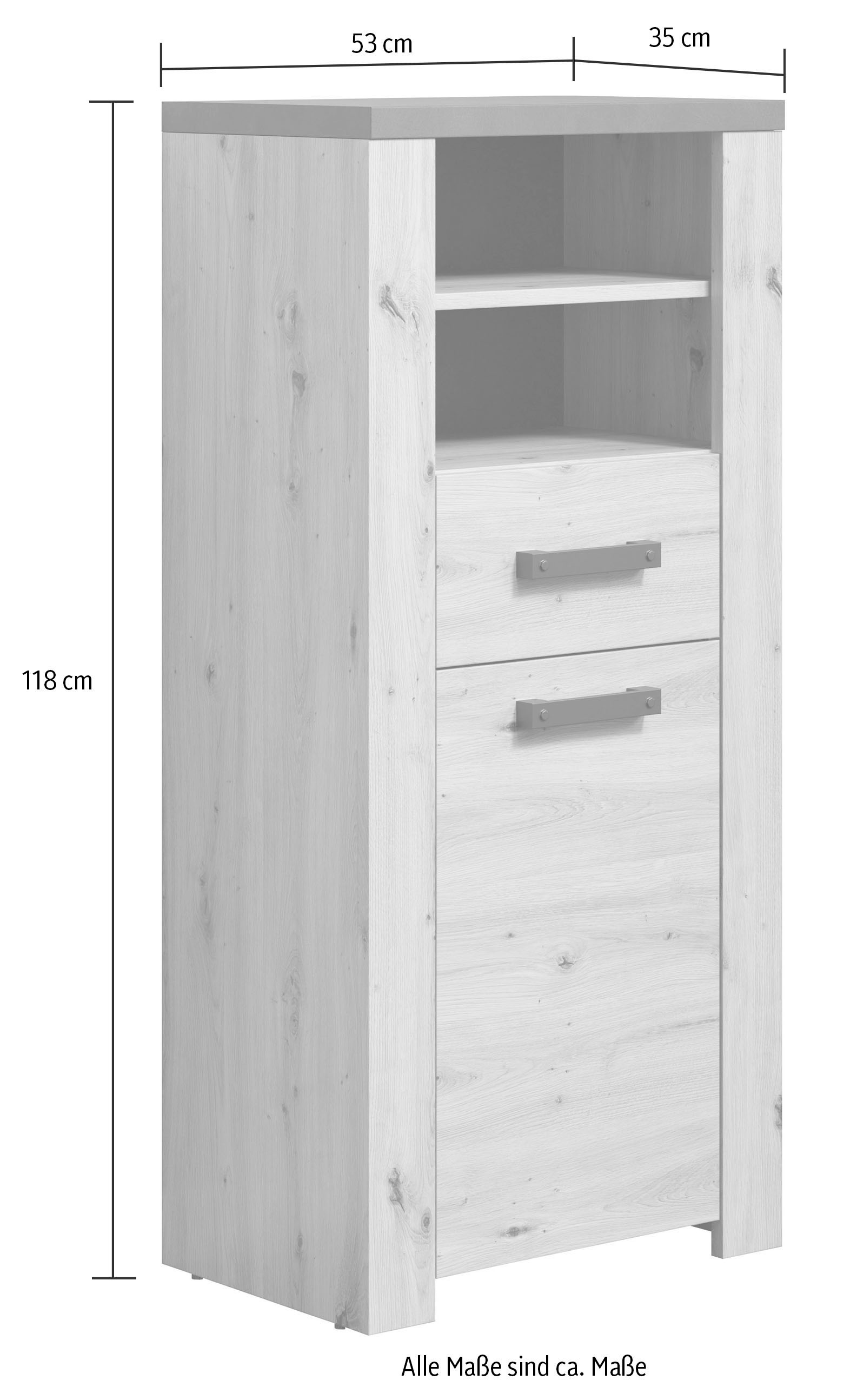 welltime Midischrank »Ambres« 1 Stk. tlg. Badschrank in matter Echtholzoptik - Masse (B/T/H) 53/35/118 cm
