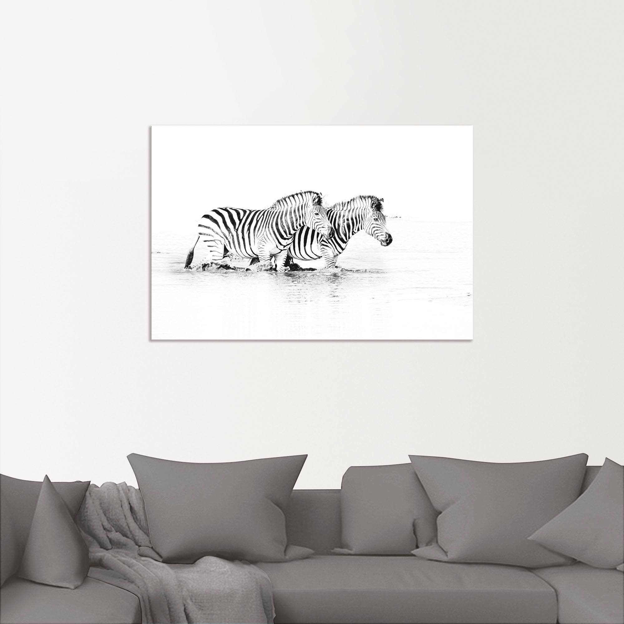 Artland Wandbild (1 im oder günstig Grössen Wasser«, kaufen Poster »Zebras in Leinwandbild, Bilder, St.), parallel Alubild, versch. Zebra Wandaufkleber als