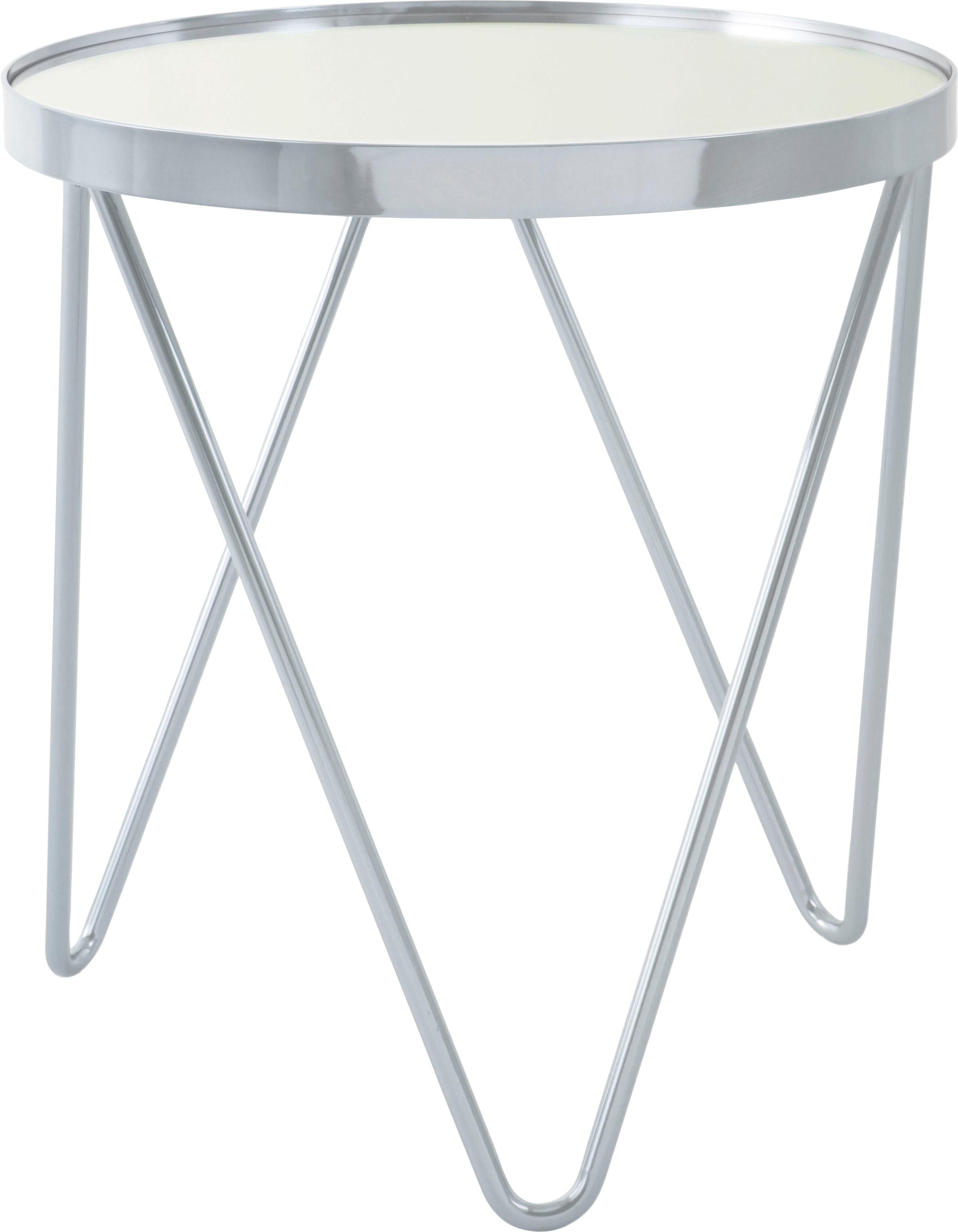Kayoom Beistelltisch »Bonnie, modernes Gestell in Dreiecksform«, (1 St.), Ablagefläche aus Spiegelglas, modernes Gestell in Dreiecksform