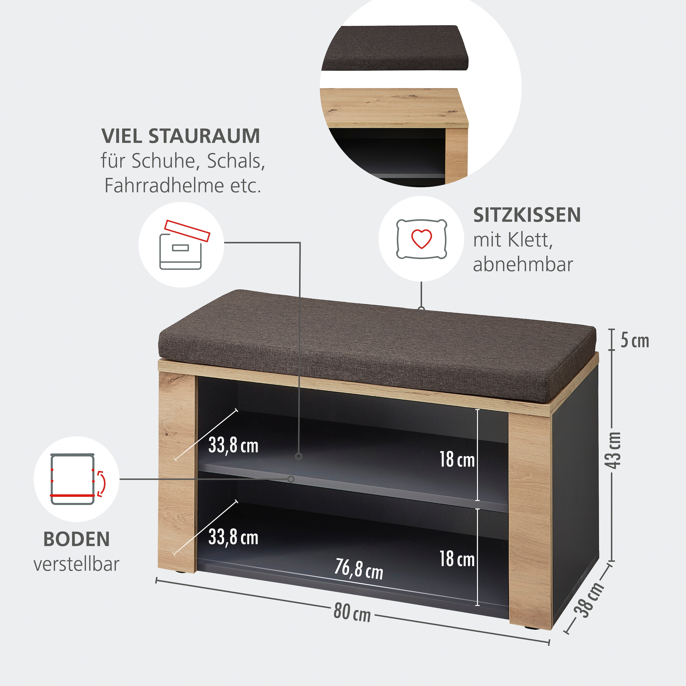 GOODproduct Banc »Fargo Sitzbank, 80/48/38 (B/H/T cm)« 1 cuis tlg. 1 Boden, Sitzkissen