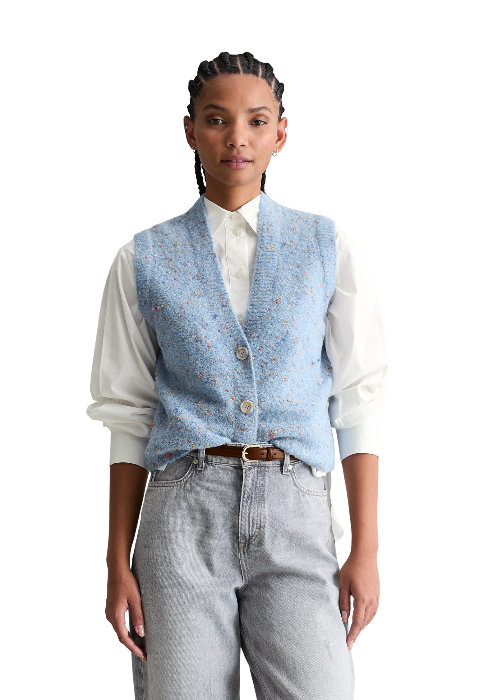 Image of Marc OPolo DENIM Strickweste ärmelloser Bouclé-Cardigan regular fit aus Schurwolle-Viskose-Mix