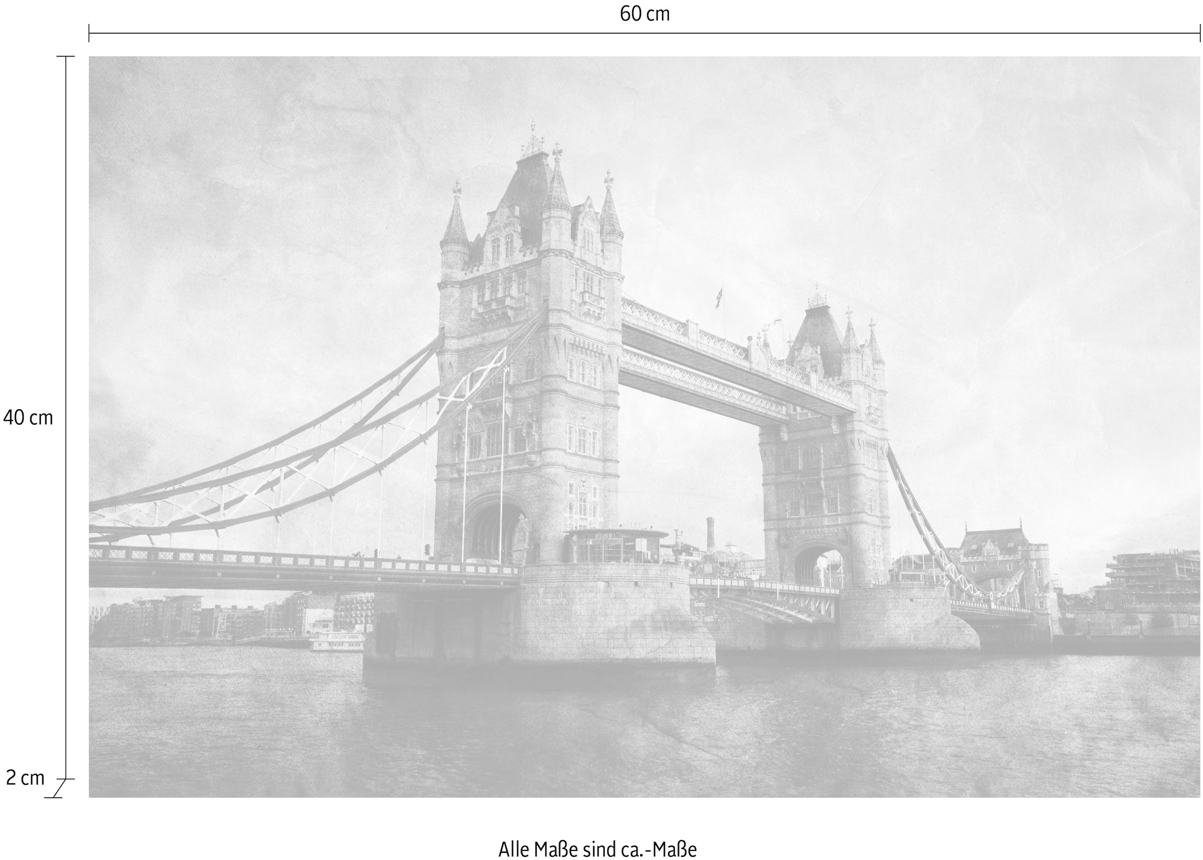 queence Leinwandbild »Tower Bridge«, London-Schwarz-Weiss-Kunst-Modern-Brücken-Rain-Städte-Grossbritannien, Premium-Leinwandstoff, Handarbeit aus Deutschland