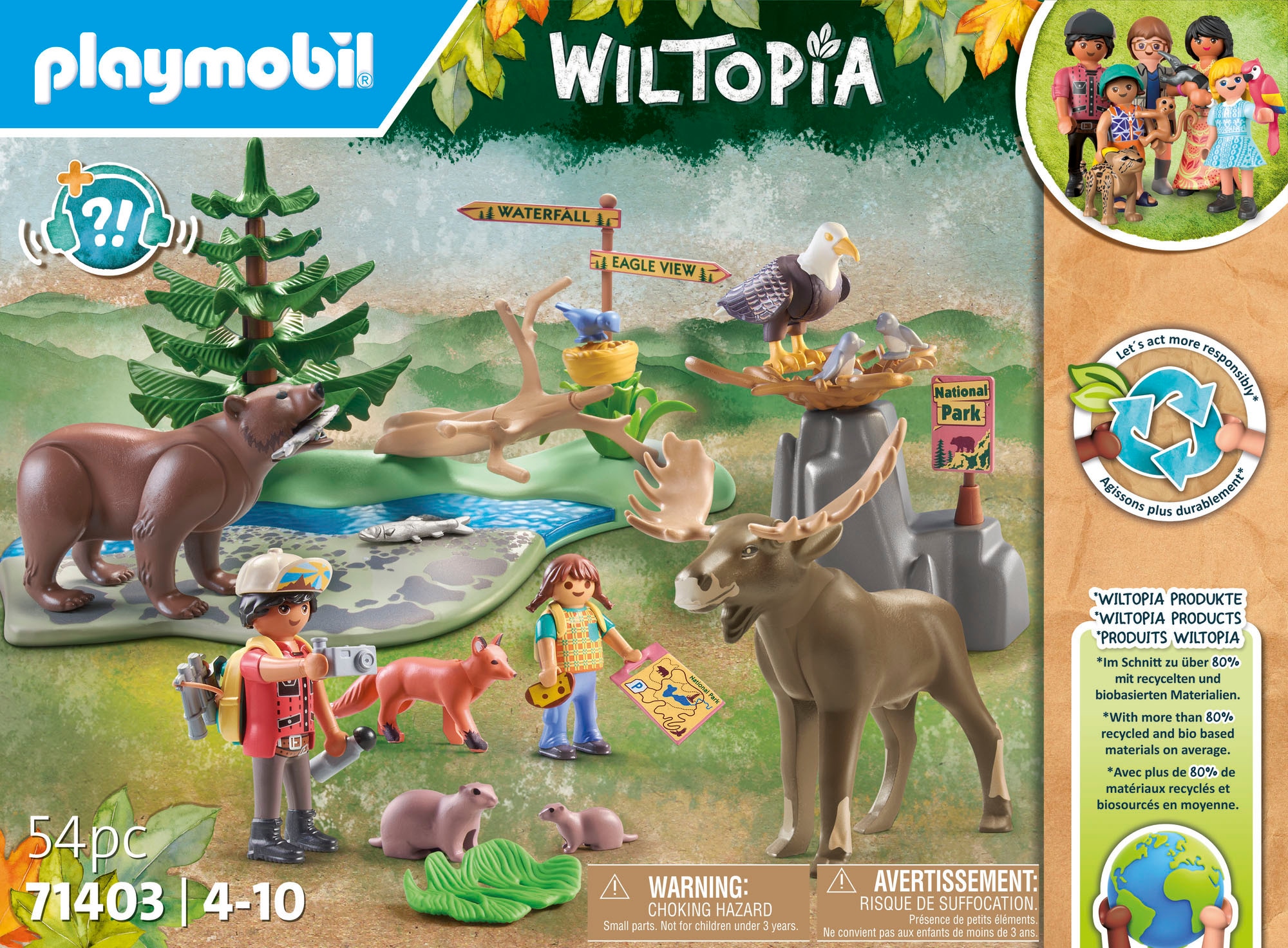Playmobil® Konstruktions-Spielset »Wiltopia - Abstecher zu den Tieren Nordamerika (71403), Wiltopia«, (54 St.), teilweise aus recyceltem Material