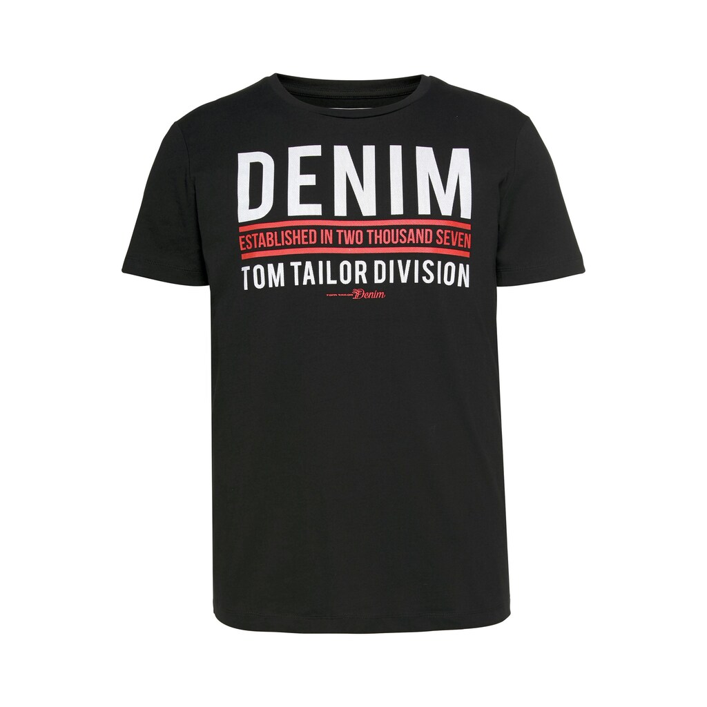 TOM TAILOR Denim Rundhalsshirt, mit Markenprint