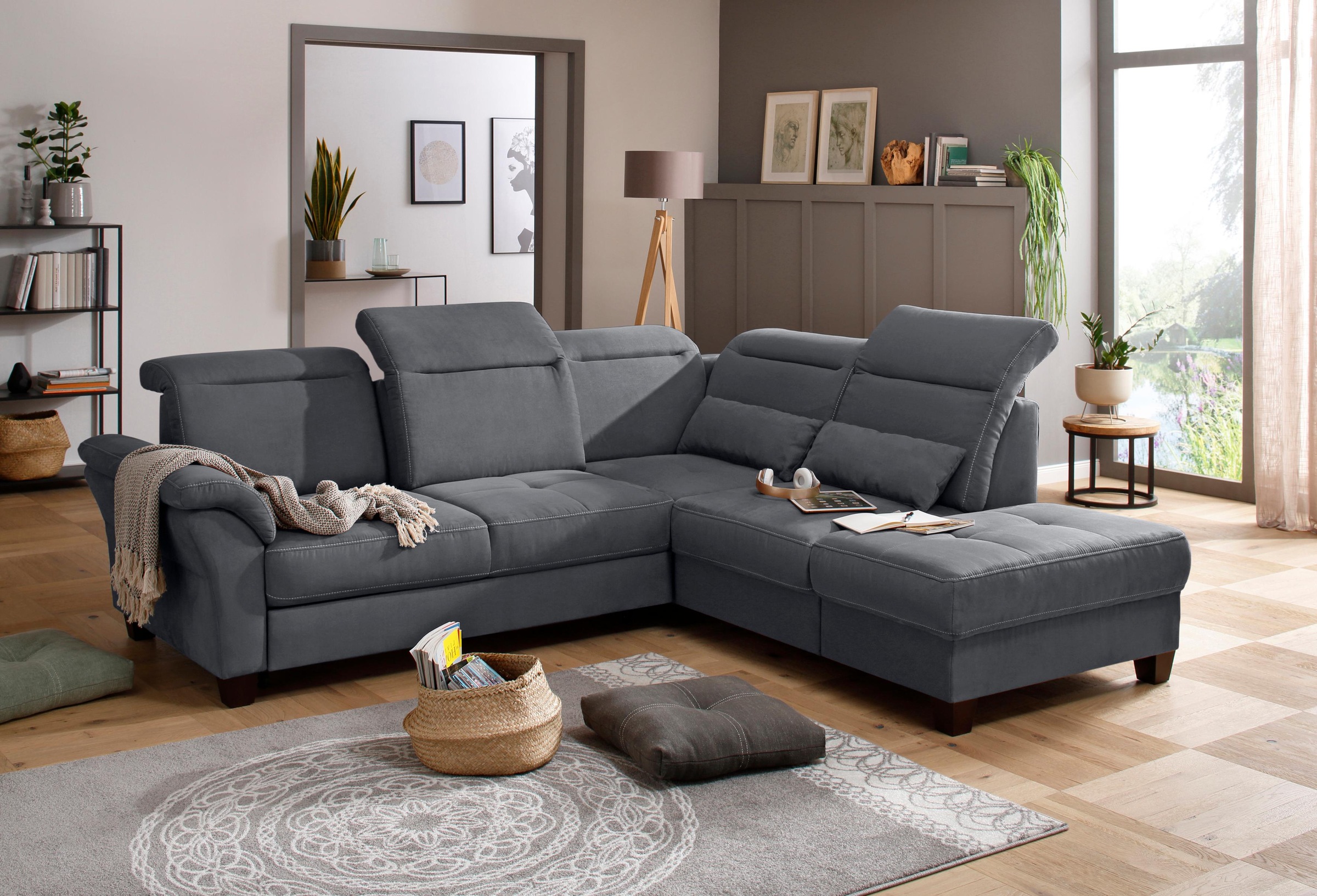 Home affaire Ecksofa »Solvei L-Form«, wahlweise auch mit Kopfteilverstellung und Bettfunktion, Federkern