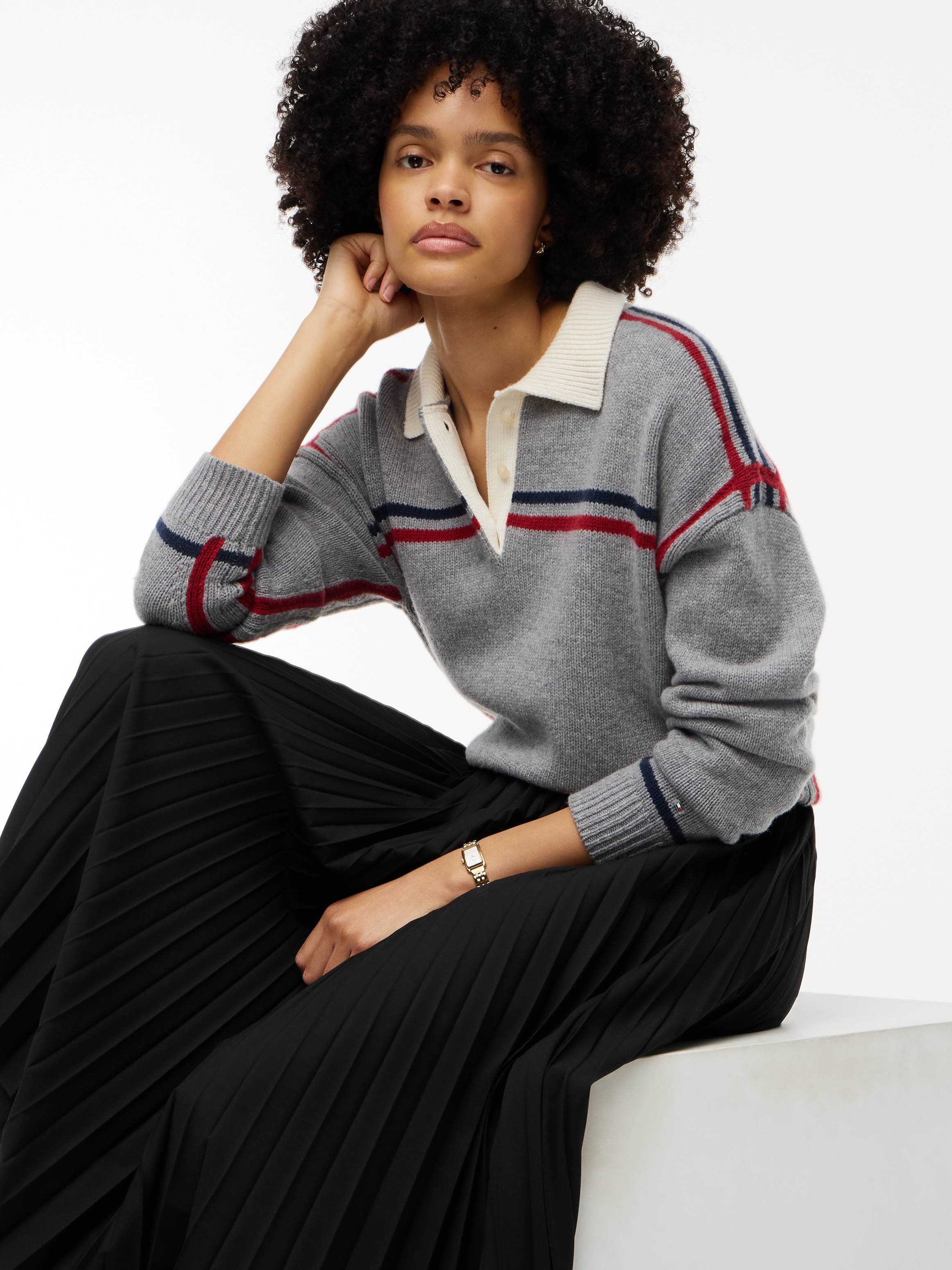 Tommy Hilfiger Jupe plissée »VISCOSE ELASTIC PLEAT MIDI SKIRT« mélange de matériaux, plis plissés