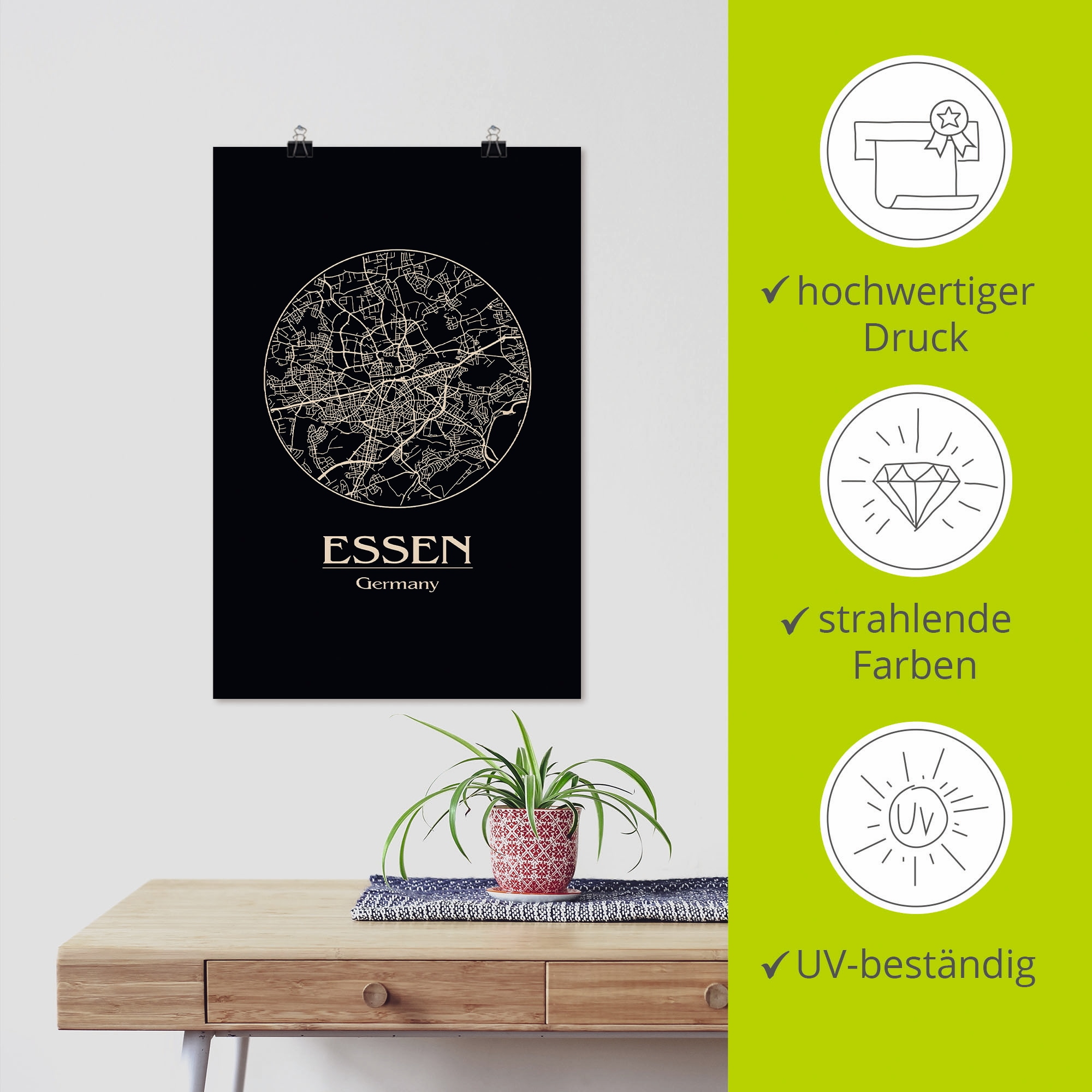 Artland Wandbild »Retro Karte Essen Deutschland Kreis« Deutschland 1 Stk. tlg. als Alubild, Leinwandbild, Wandaufkleber oder Poster in versch. Grössen