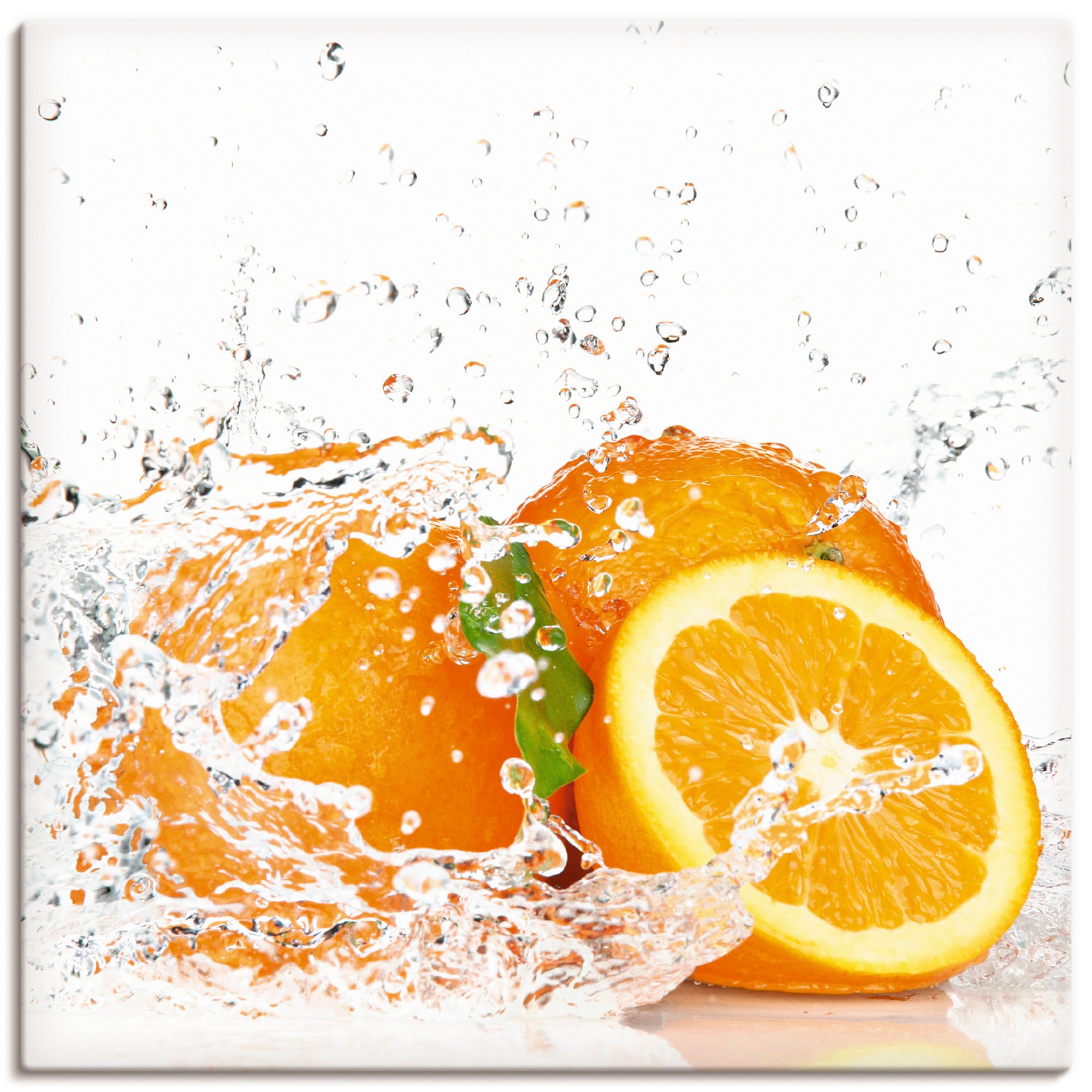 Image of Artland Leinwandbild "Orange mit Spritzwasser" Süssspeisen 1 Stk. tlg. auf Holzrahmen gespannt
