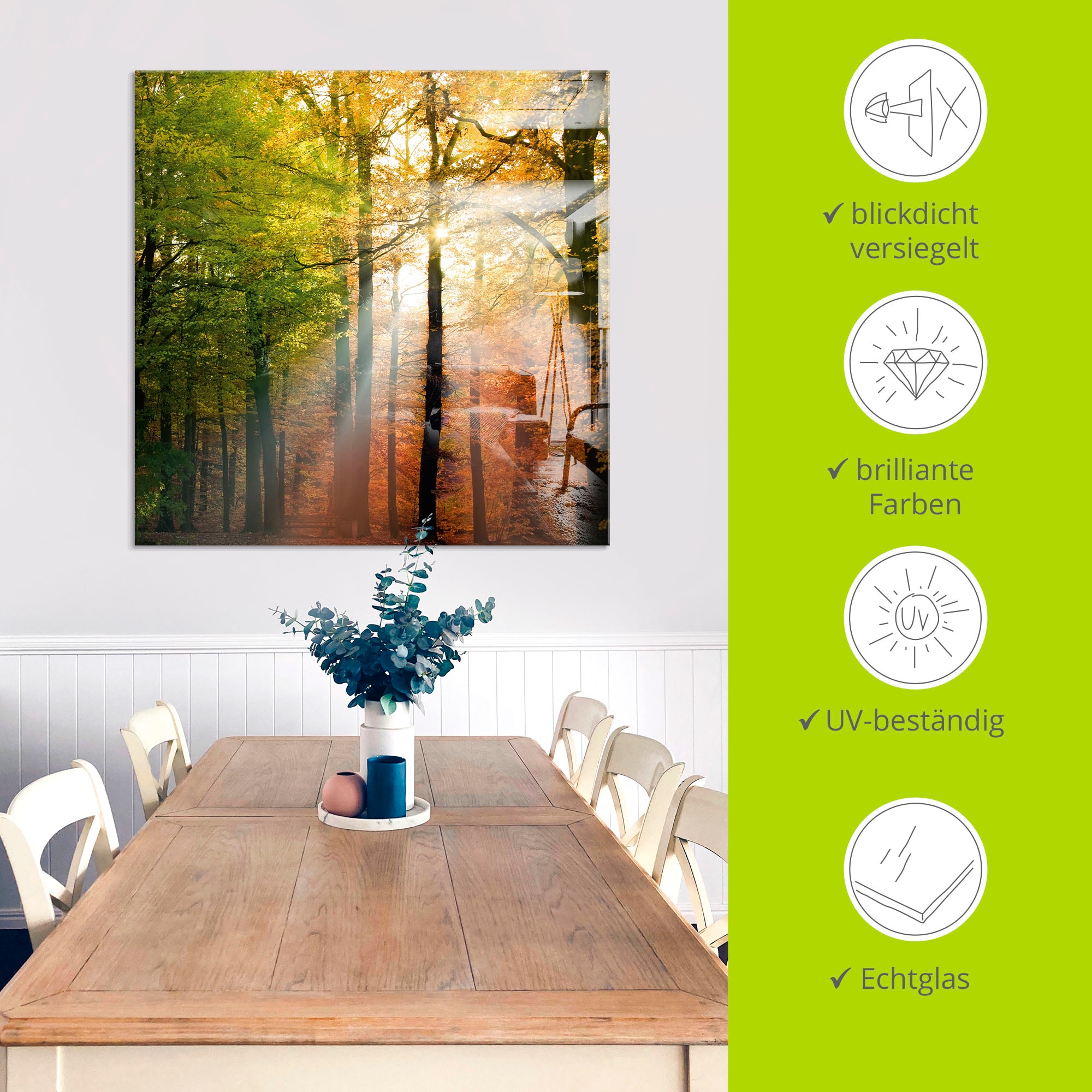Artland Glasbild »Schöner Herbsttag 2« Wald 1 Stk. tlg. in verschiedenen Grössen
