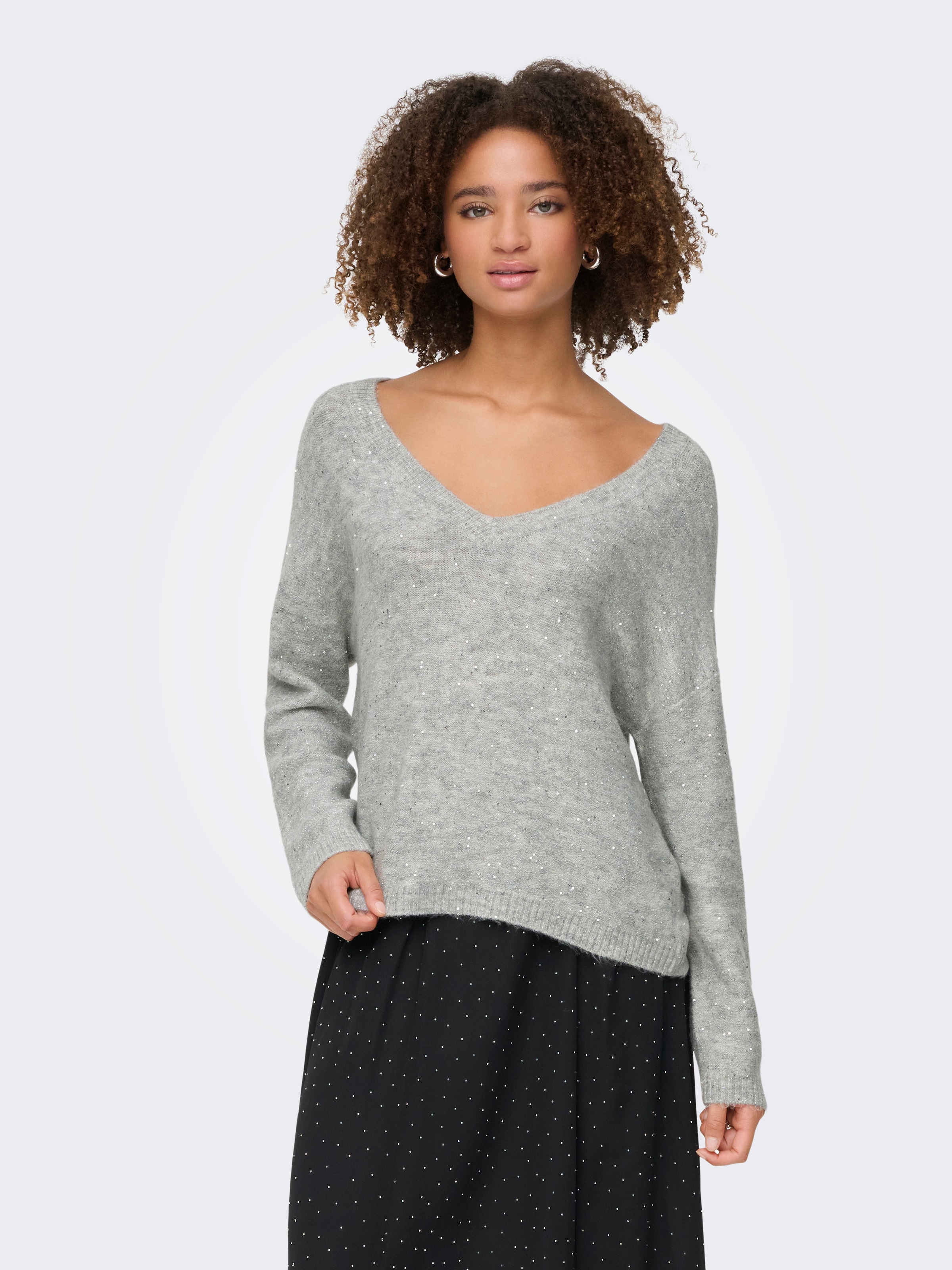 ONLY Pull en tricot »ONLARIZONA LS SEQUINS V-NECK PUL KNT«