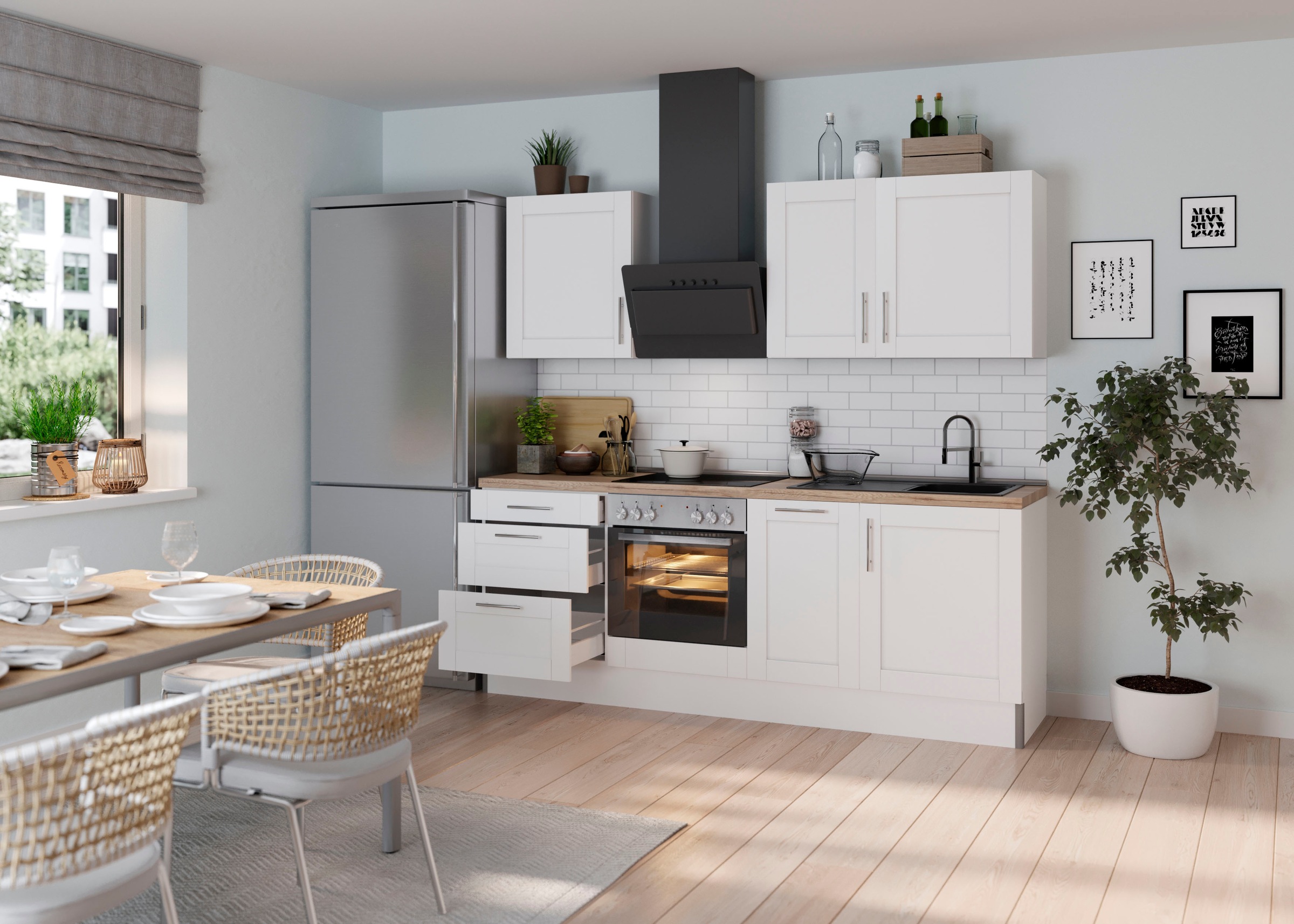 OPTIFIT Küche "Ahus" Breite 225 cm,wahlweise mit E-Geräten,MDF Fronten,Soft Close Funktion