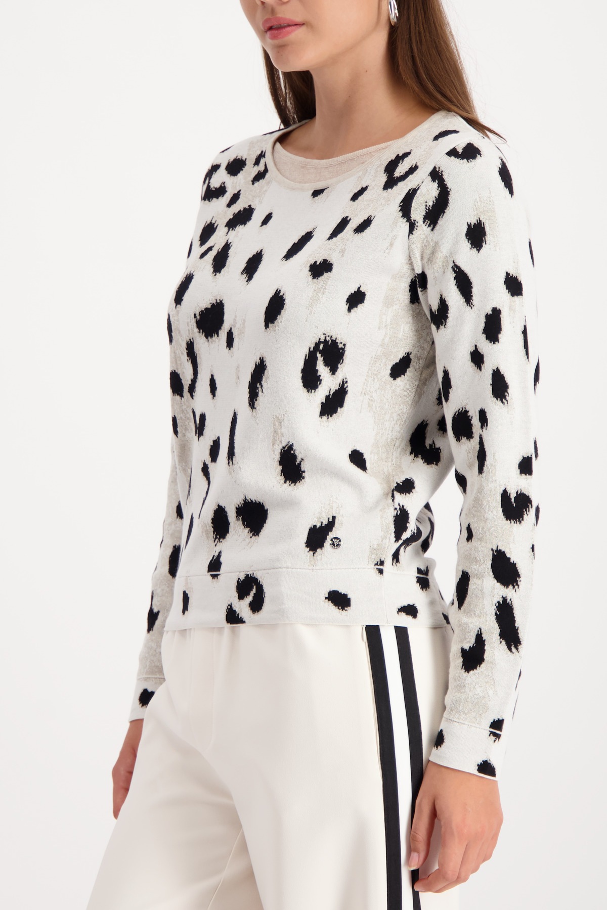 Monari Pull à col rond »Pullover Leo Jacquard« Regular fit mit doppeltem Rundhalsausschnitt