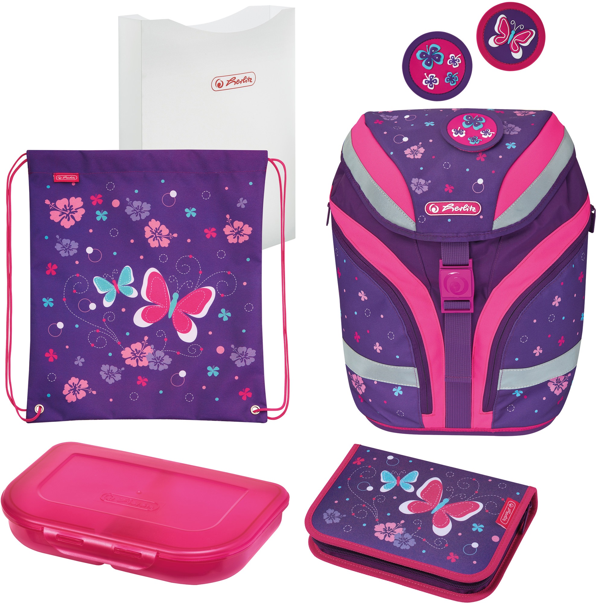 Image of Herlitz Schulranzen »Grundschulrucksack SoftFlex Plus Butterfly«, Floureszierende Flächen-reflektierende Streifen auf den Schultergurten bei Ackermann Versand Schweiz