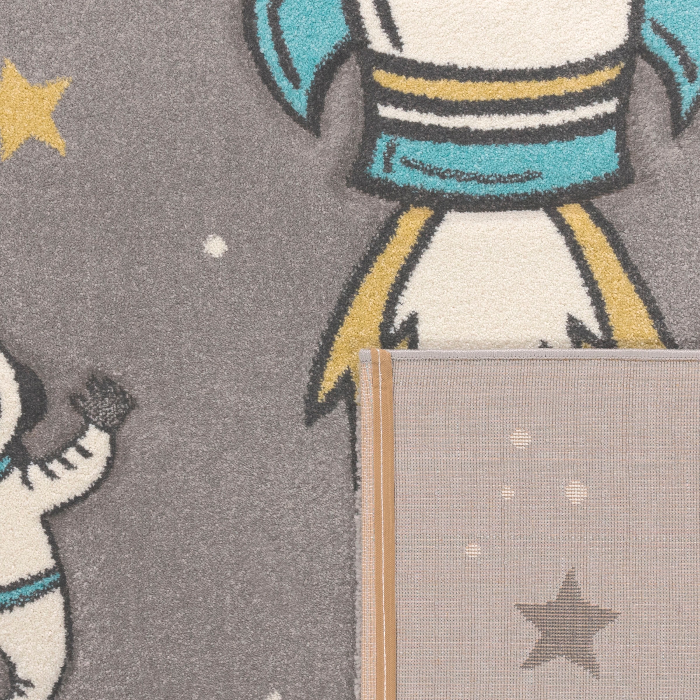 Paco Home Kinderteppich »Diamond 100«, rechteckig, 18 mm Höhe, 3D-Design, Motiv Weltraum, Rakete & Astronaut, Kinderzimmer