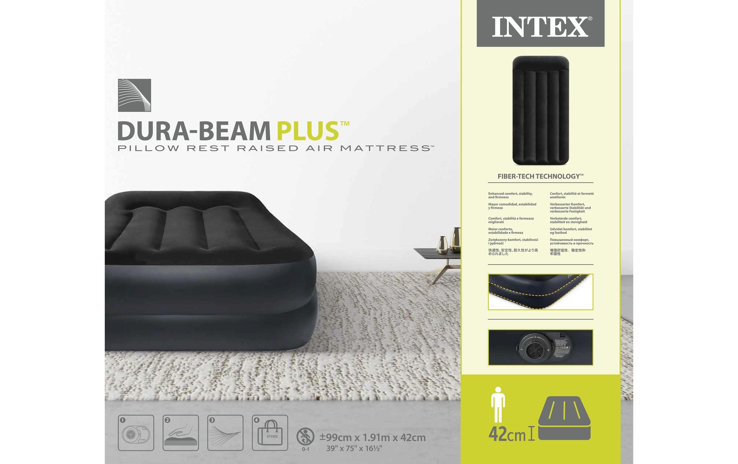 Intex Luftbett »Dura Beam Rest Raised Twin 99 x 191 x 42 cm«, (1 tlg.)
