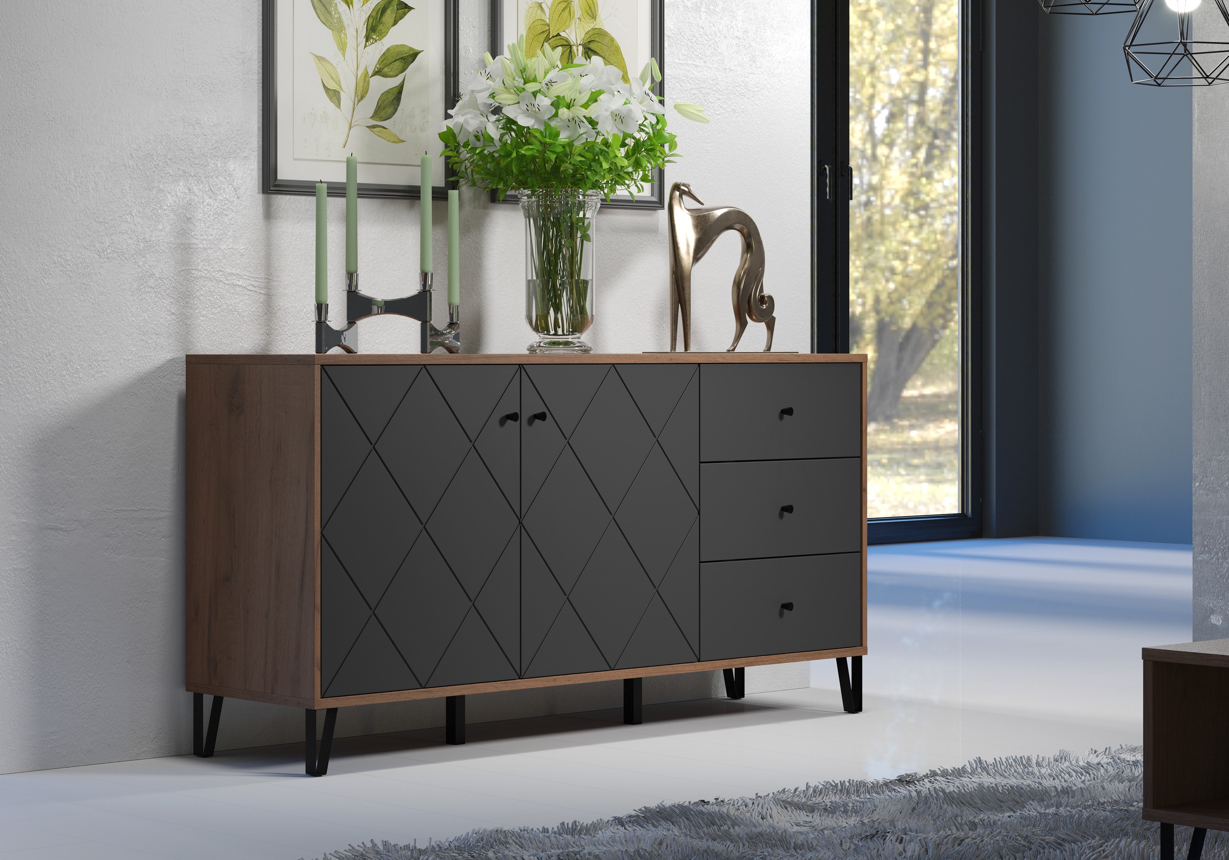Places of Style Sideboard »Molveno«, (1 St.), aussergewöhnliches Design mit strukturierten Fronten, Soft-Close