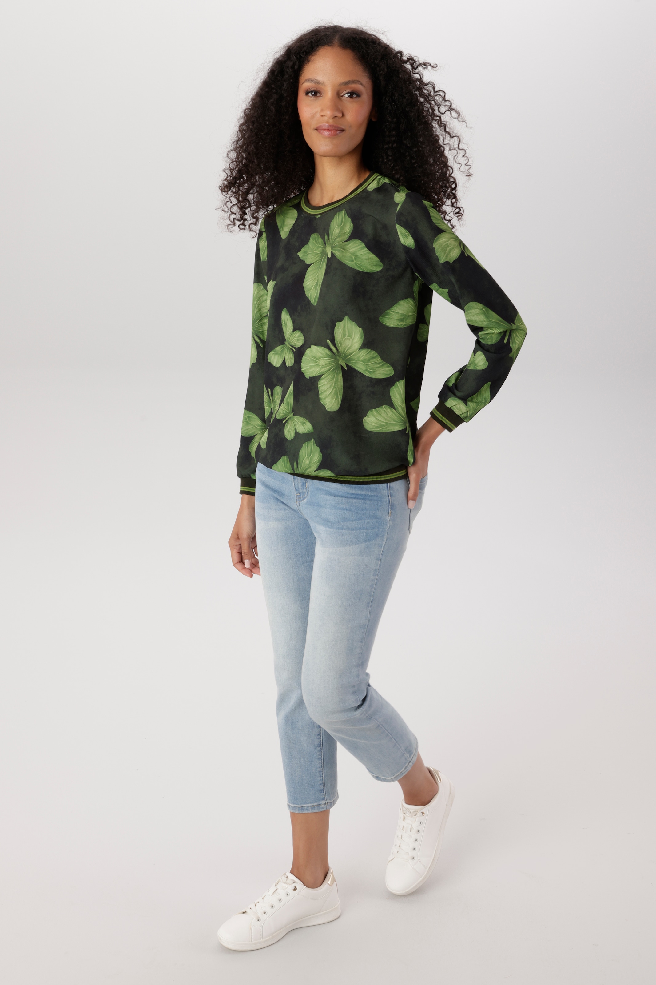 Aniston SELECTED Shirtbluse mit gestreiften Bündchen und Schmetterlingen allover - NEUE KOLLEKTION