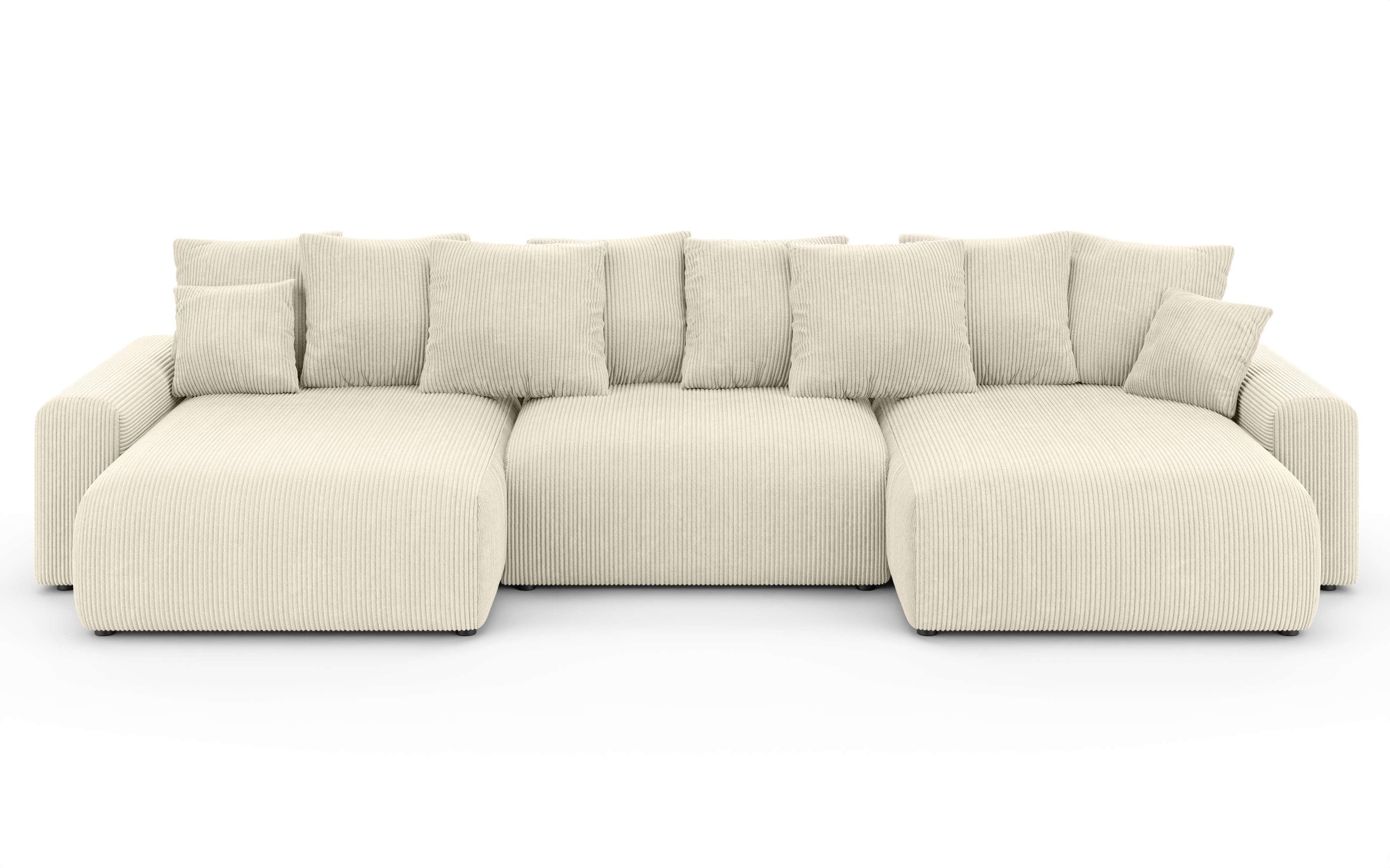 Home affaire Wohnlandschaft »LAKESIDE mit Bettfunktion und Bettkasten, Masse B/T/H: 332,5/142/84 cm« U‑Form mit vielen Kissen und Wellenunterfederung