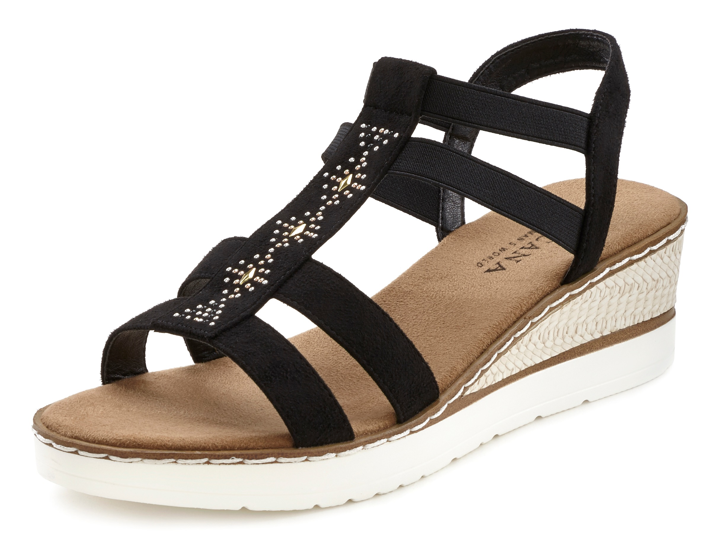 LASCANA Sandalette »Sommerschuh«, Sandalette, Sommerschuh mit Keilabsatz und Schmucksteinen VEGAN