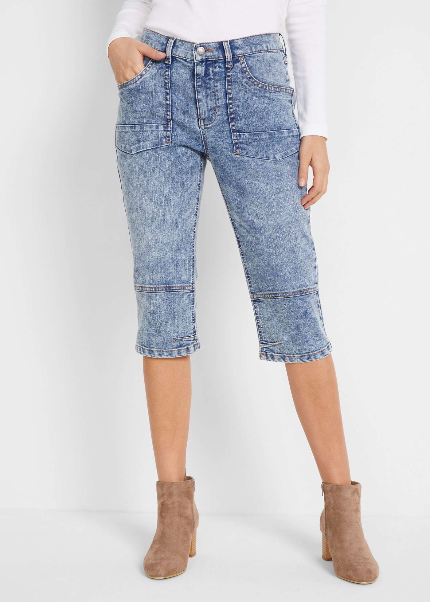 Image of bonprix Caprijeans Regular Fit, aus Baumwollmischung, mit Knopf und Reissverschluss
