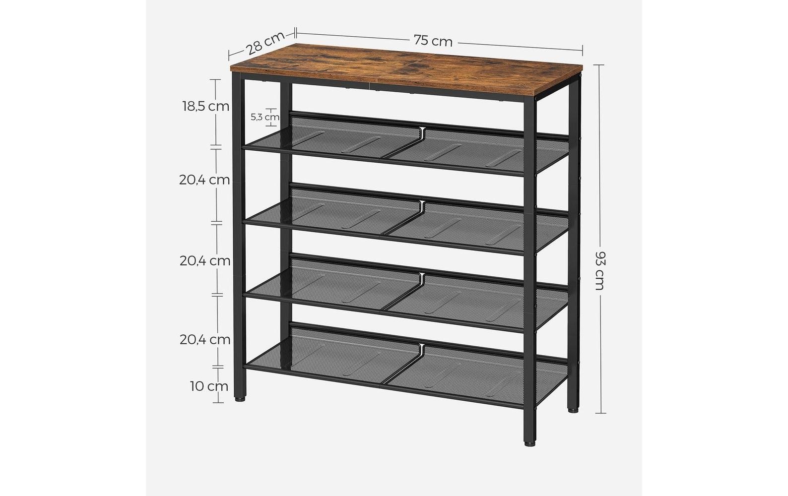 VASAGLE Schuhstapler »75 x 93 cm Braun/Schwarz«
