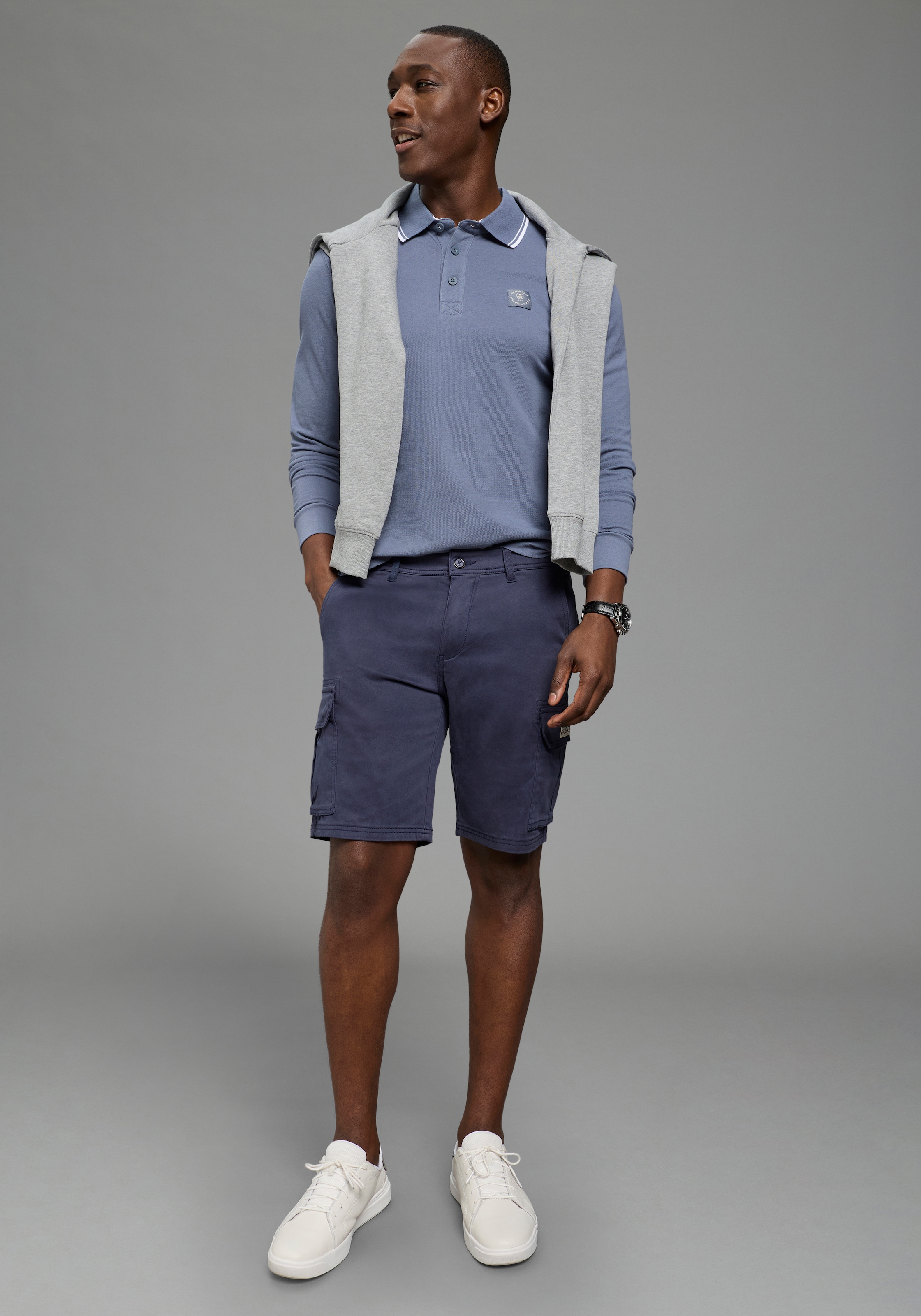 DELMAO Polo à manches longues »Neue Kollektion!« schmale Passform, Langarm, unifarben, aus Piqué-Material