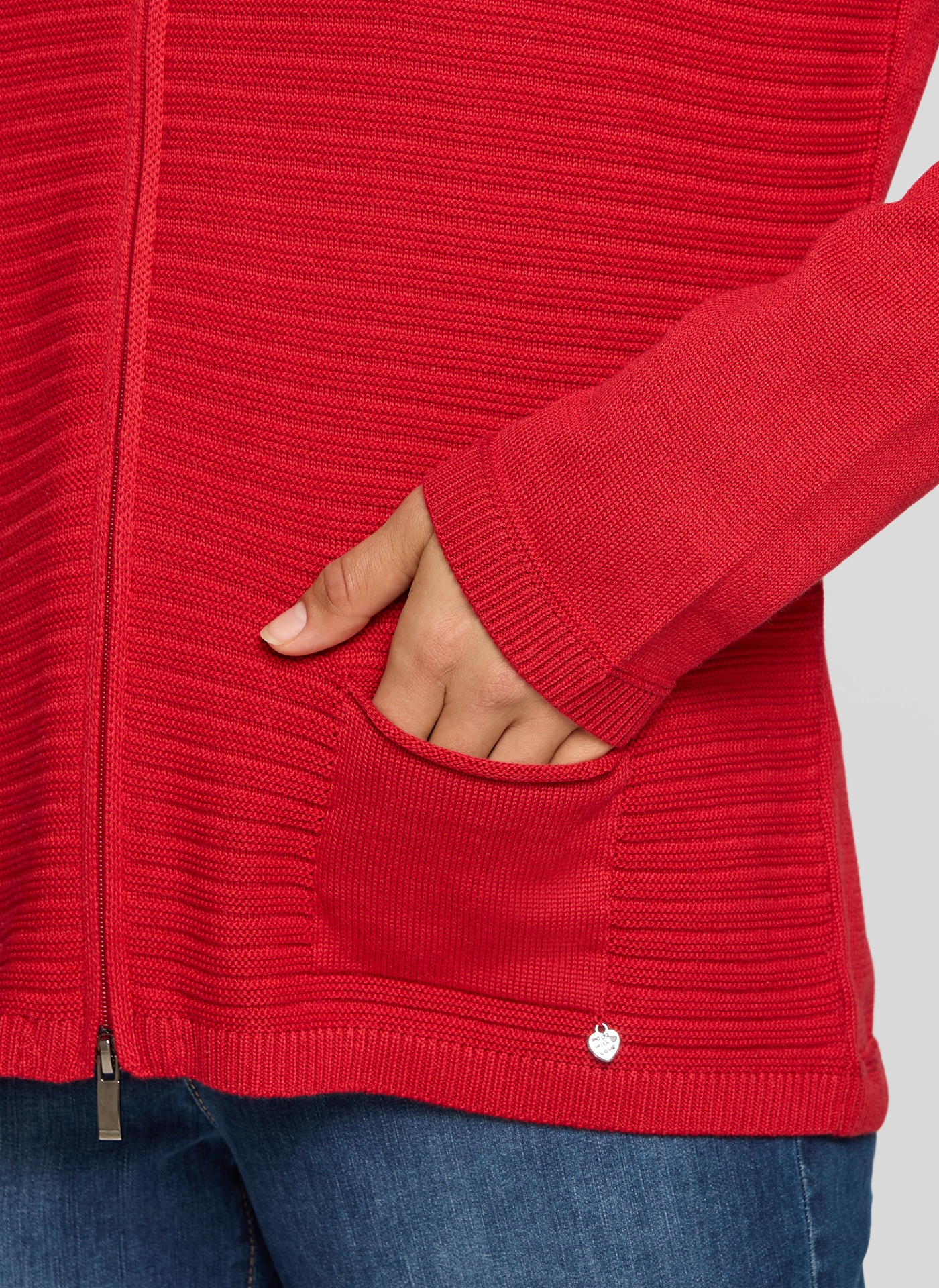Rabe Strickjacke mit Reissverschluss und Stehkragen