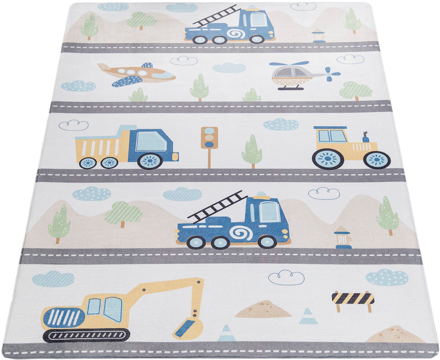 Image of Paco Home Kinderteppich "Chicos 561" rechteckig 4 mm Höhe Flachgewebe, Spielteppich, Motiv Fahrzeuge, Kinderzimmer