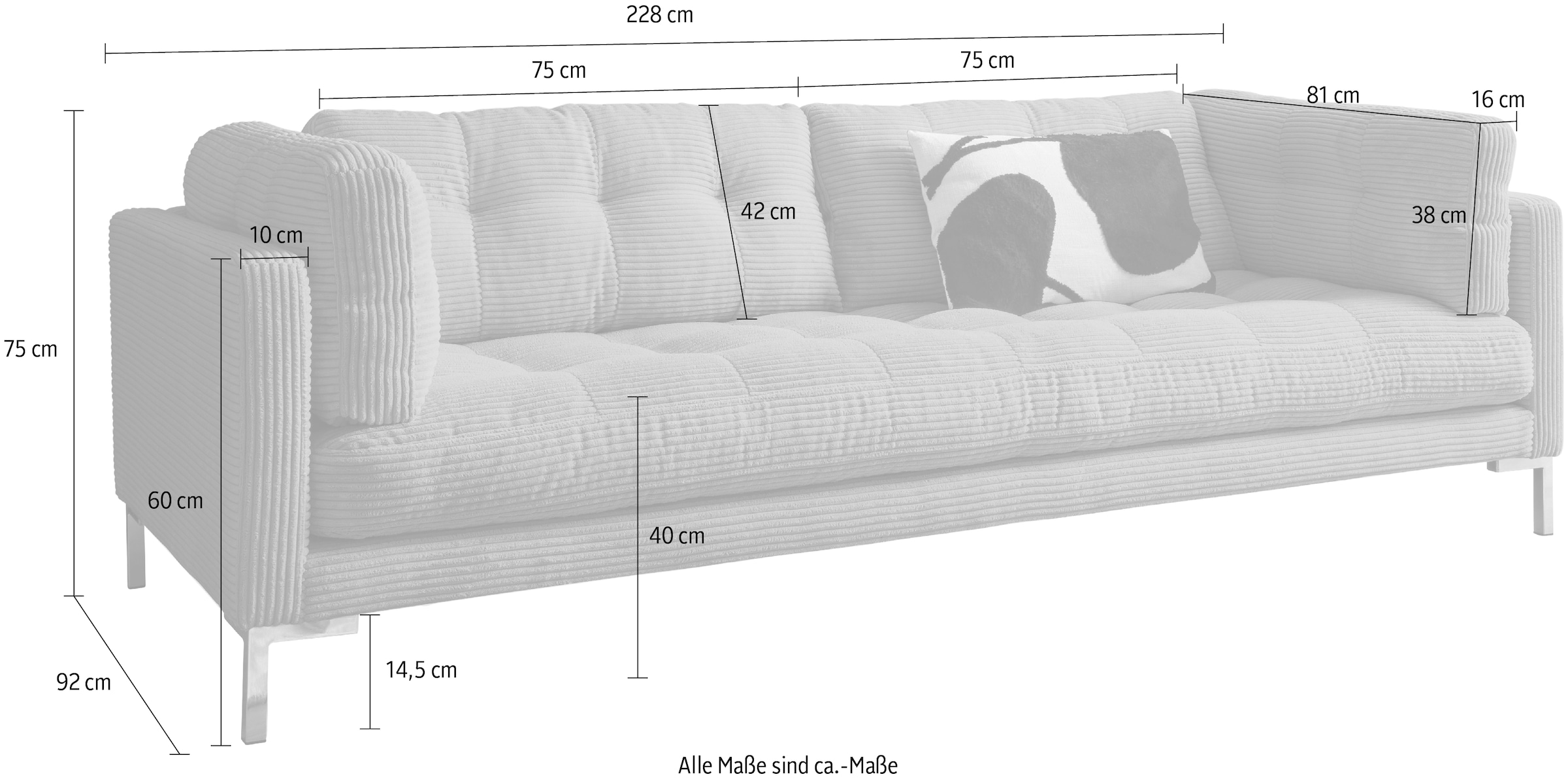 Trends by HG 3-Sitzer »Landau«, in Cord-Stoff mit Metallfuss
