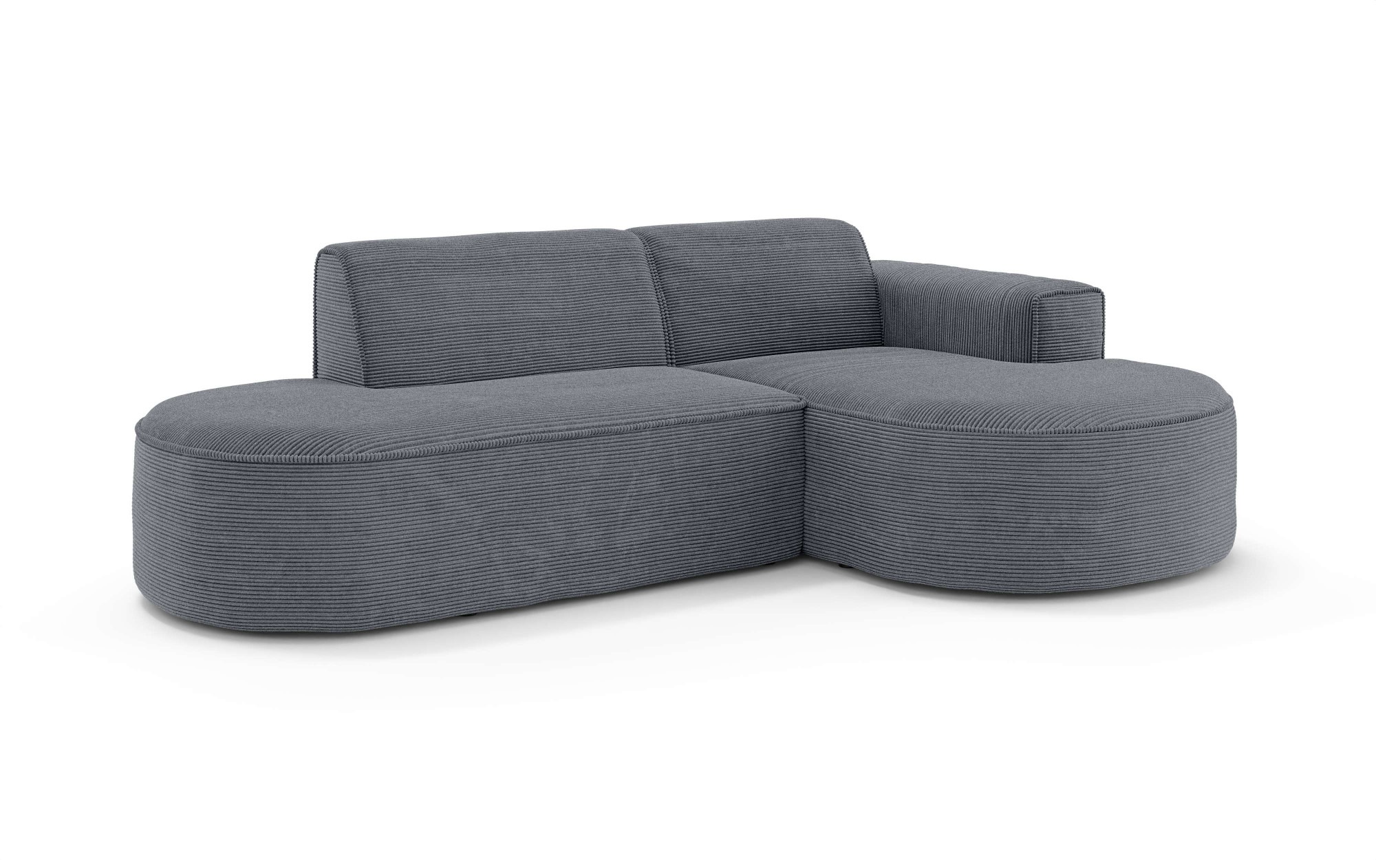 GOODproduct Canapé d'angle »ADELLA XL Design-Sofa mit Recamiere rechts/links, 263/159/76 cm« L-Form XL mit Wellenunterfederung, runde Form, auch in Cord