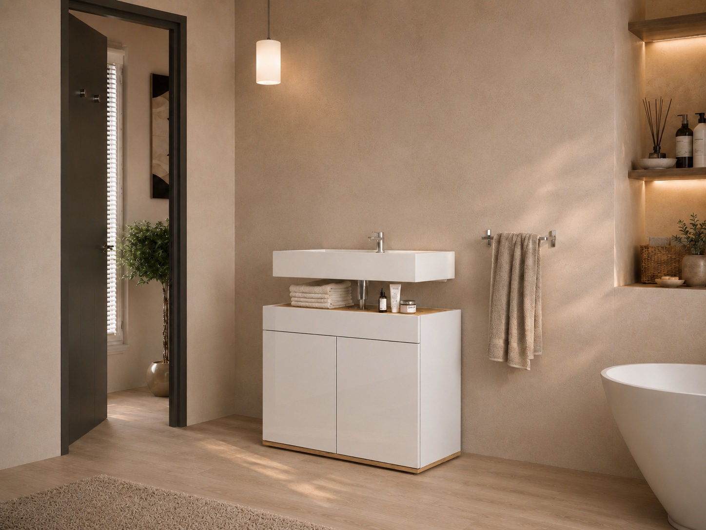 welltime Armoire sous lavabo »Garda« 1 cuis tlg. Made in Italy, façades laquées haute brillance, beaucoup de rangement