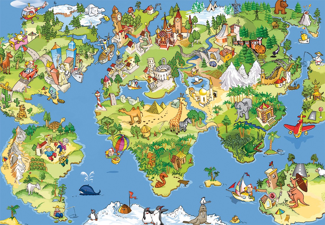 Image of Papermoon Fototapete »Kids World Map«, matt, Vlies, 5 Bahnen, 250 x 180 cm bei Ackermann Versand Schweiz
