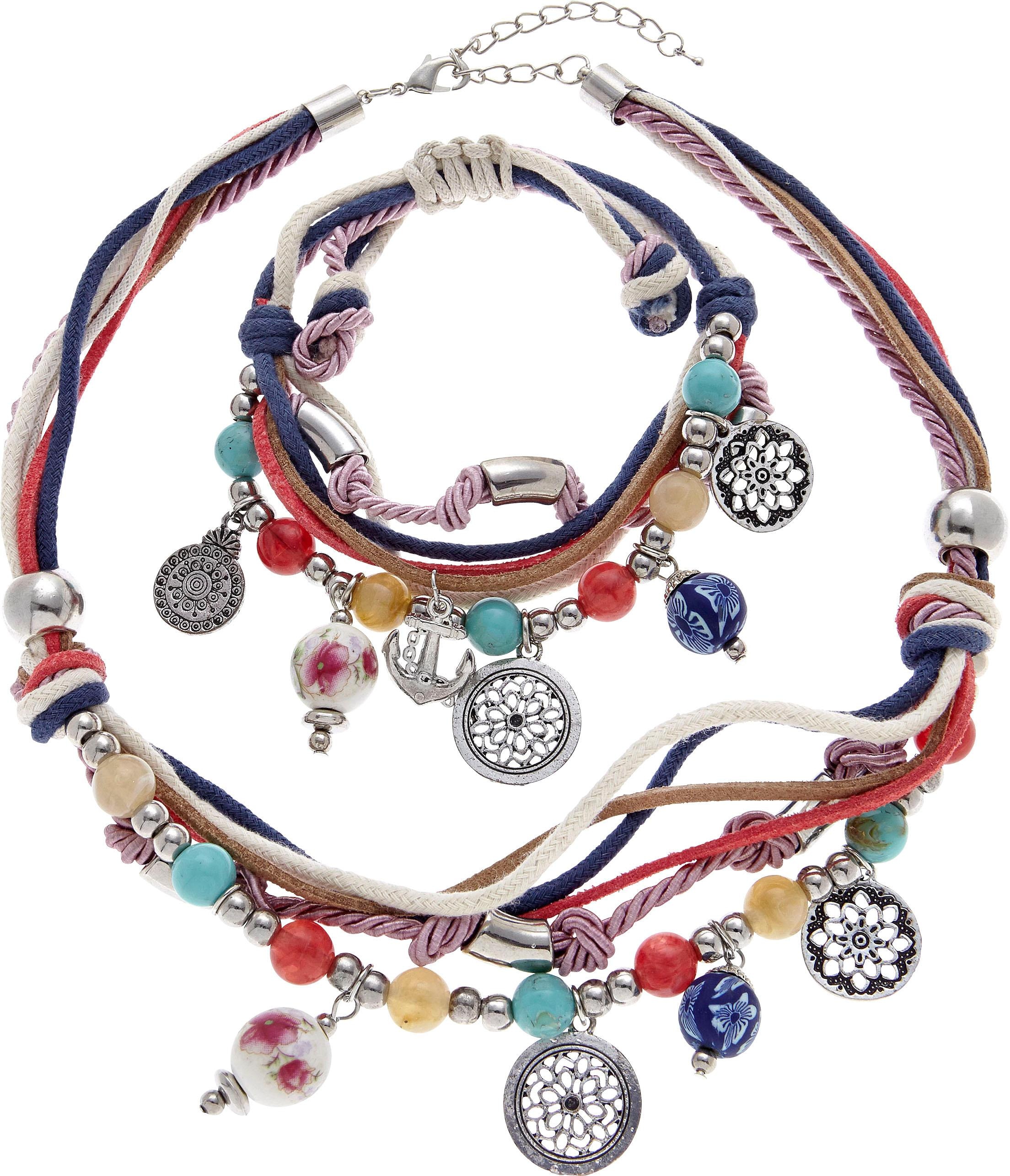 Image of LASCANA Schmuckset "Bettlerarmband und Halsketten Set" () Mit vielen kleinen Anhängern