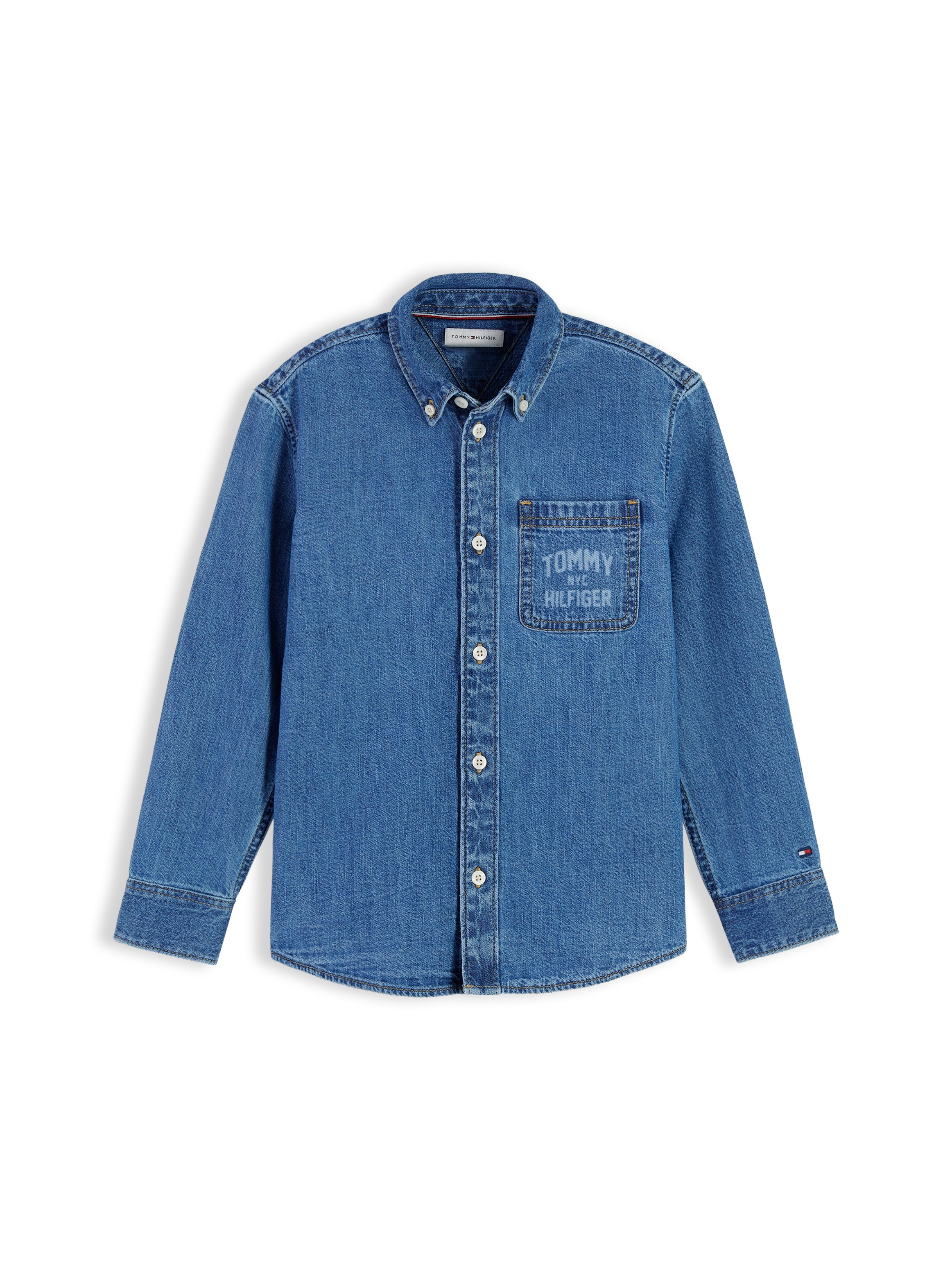 Tommy Hilfiger Chemise en jean Button-down-Kragen, Regular Fit, Brusttasche, Kinder bis 16 Jahre