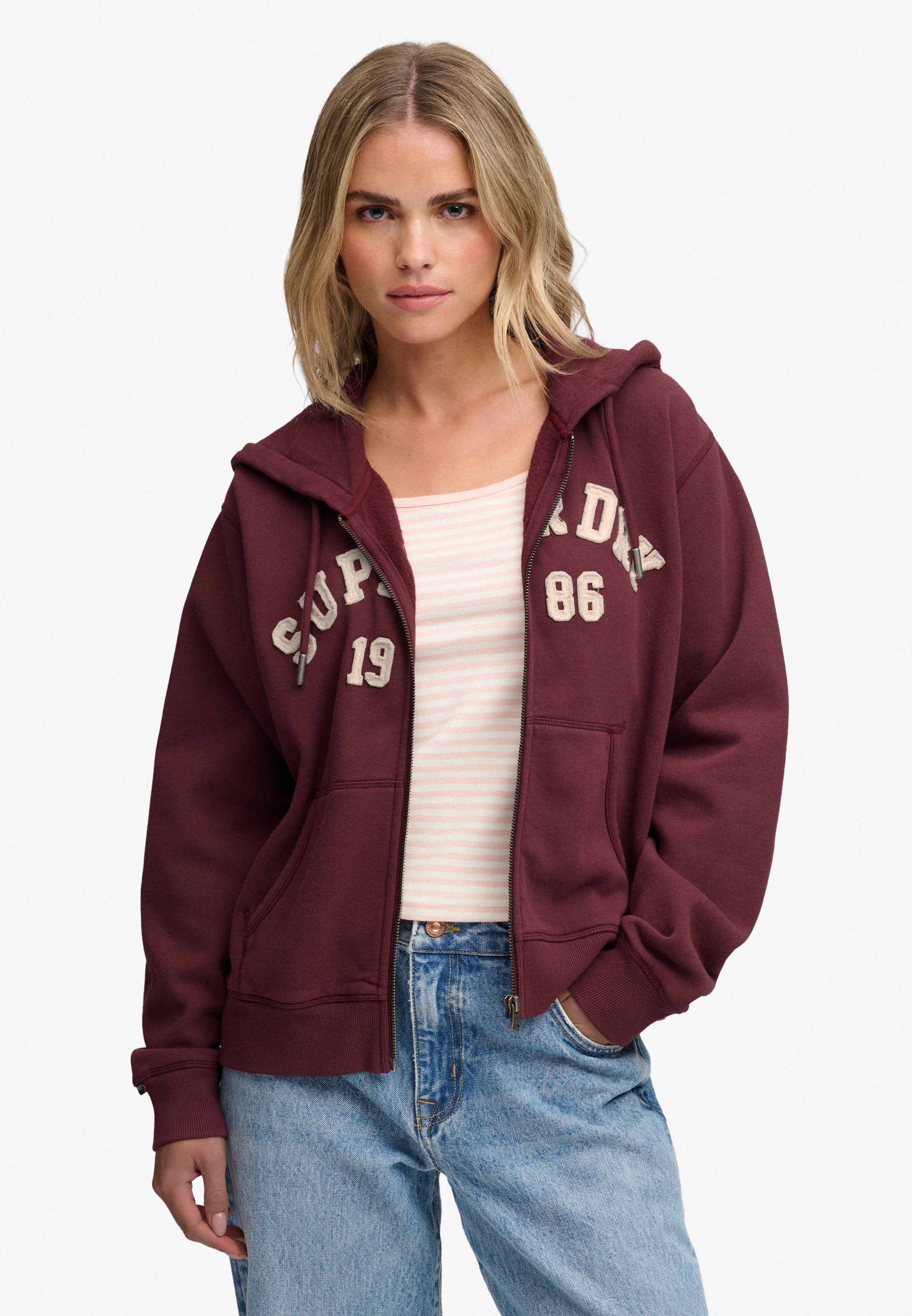 Image of Superdry Kapuzensweatjacke "ATH ESS RELAXED CROP ZIPHOOD" Baumwollmischung