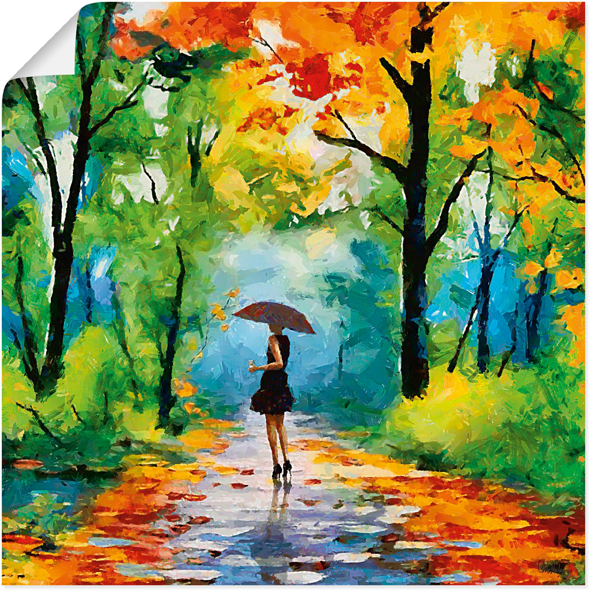 Image of Artland Wandbild "Herbstlicher Spaziergang im Park" Vier Jahreszeiten Bilder 1 Stk. tlg. als Alubild, Leinwandbild, Poster in verschied. Grössen