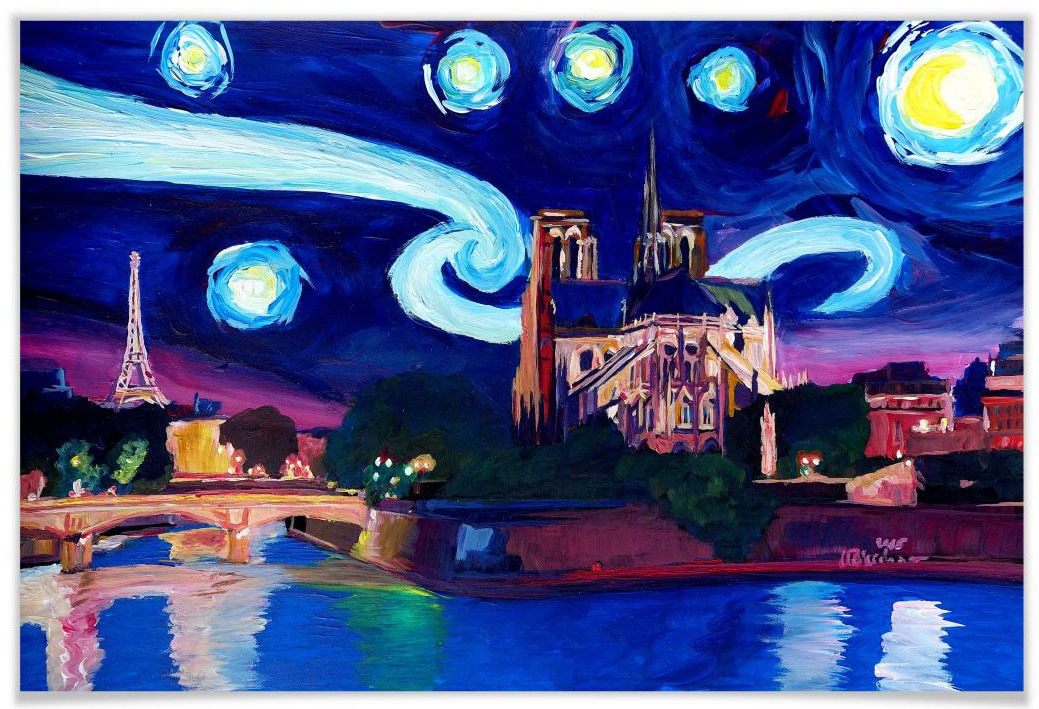 Wall-Art Poster Stil (1 Stadt, Poster, Stadt Wandbild, Bild, bei »Van maintenant Paris Gogh Wandposter St.), Nacht«