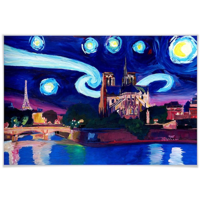 Wall-Art Poster »Van Gogh Stil Stadt Paris bei Nacht«, Stadt, (1 St.),  Poster, Wandbild, Bild, Wandposter maintenant
