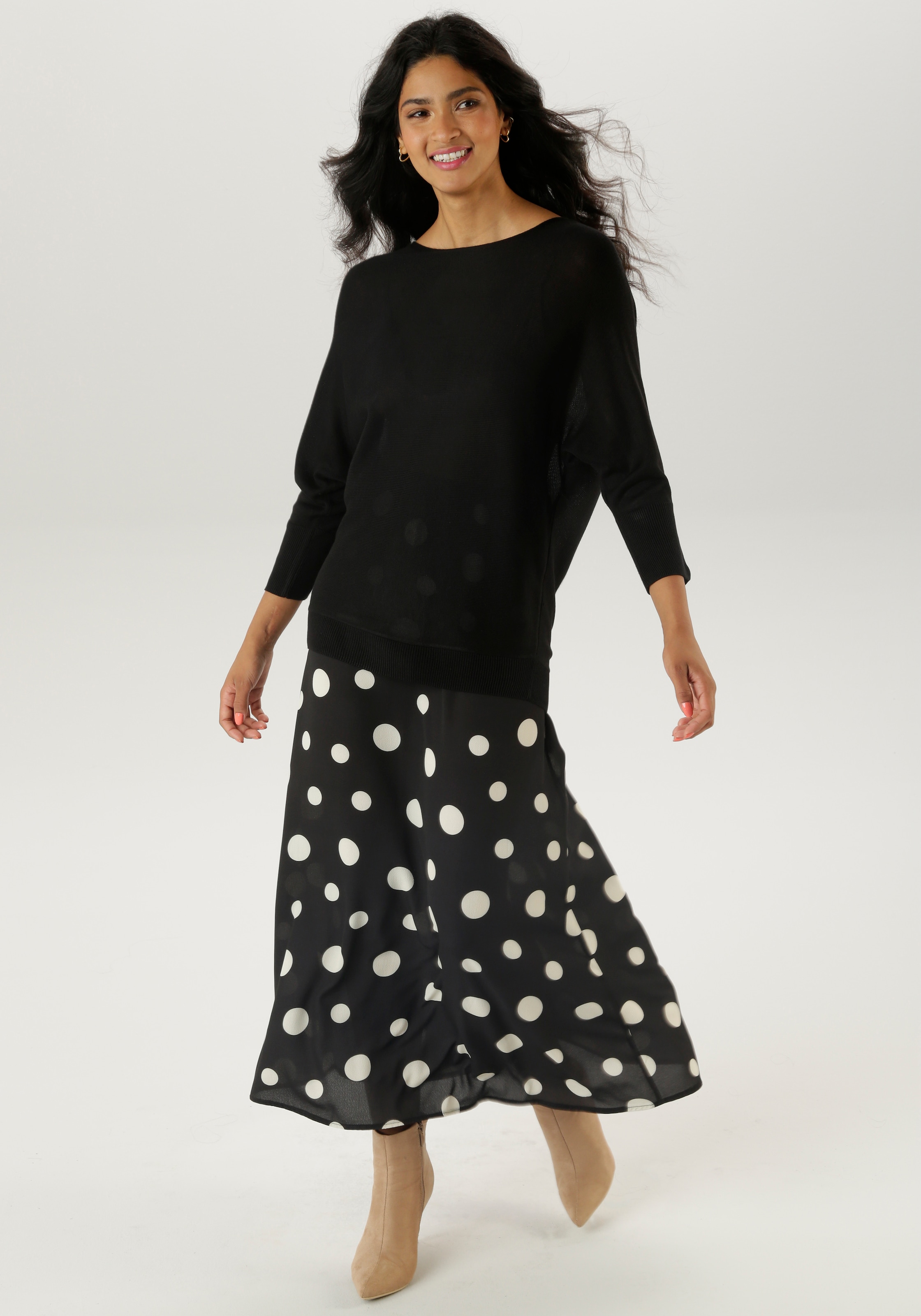 Aniston SELECTED Maxirock, mit grossen Punkteprint und elastischen Gummiband - NEUE KOLLEKTION