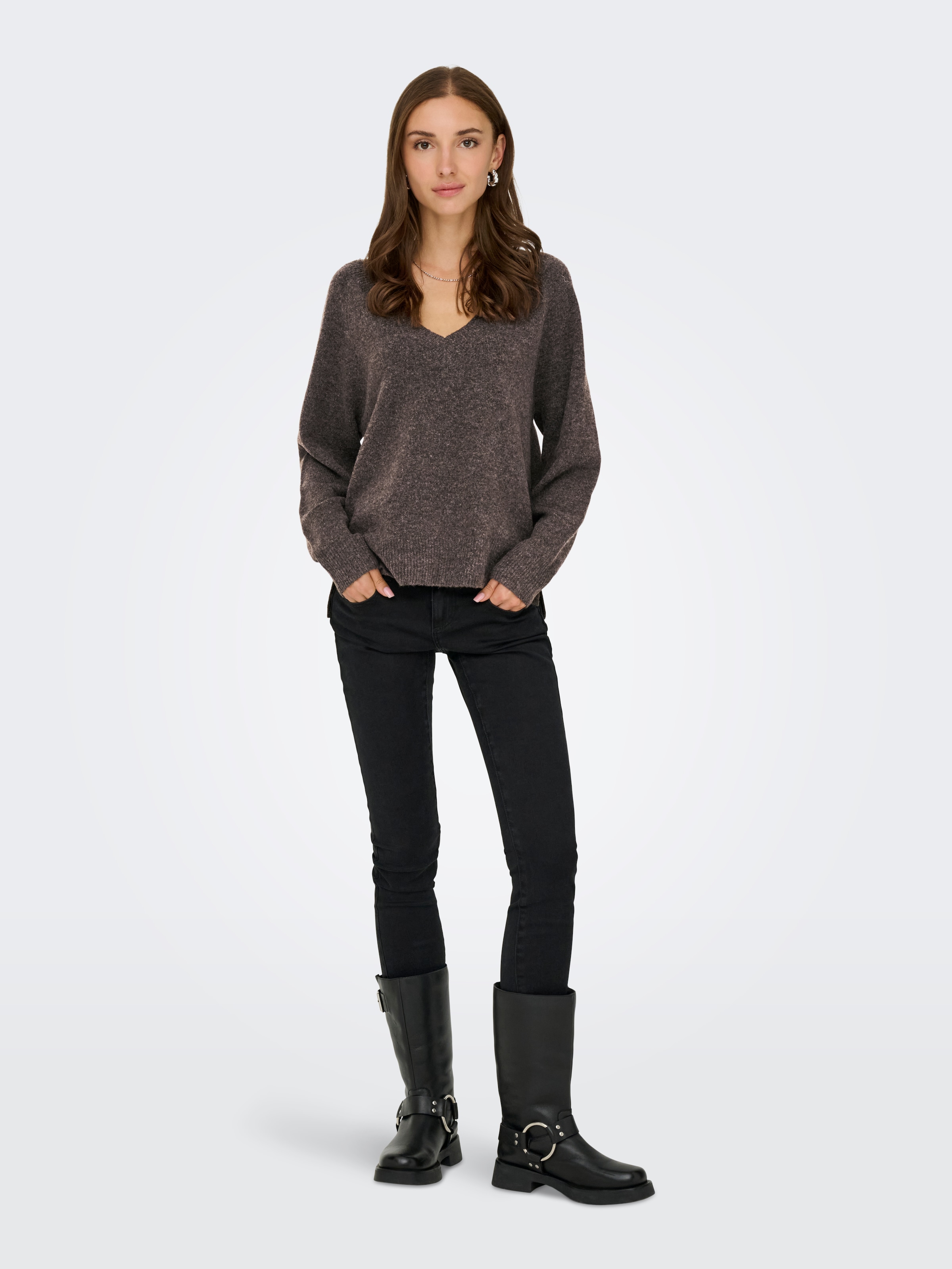 ONLY Strickpullover »ONLRENE LS V-NECK REVERSIBEL KNT NOOS« Materialmix, regular fit