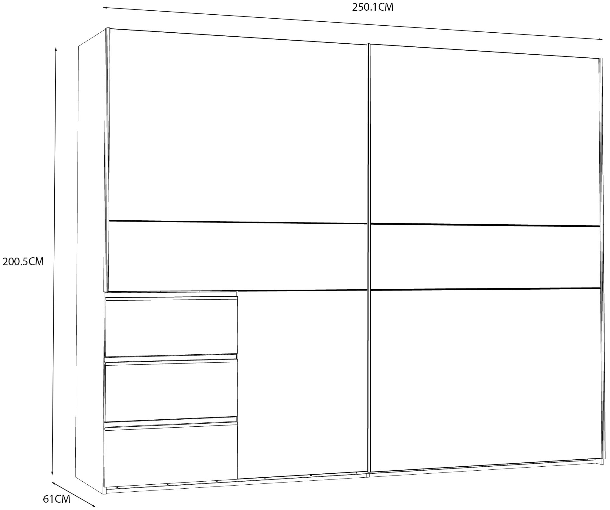 FORTE Schwebetürenschrank mit 3 Schubladen