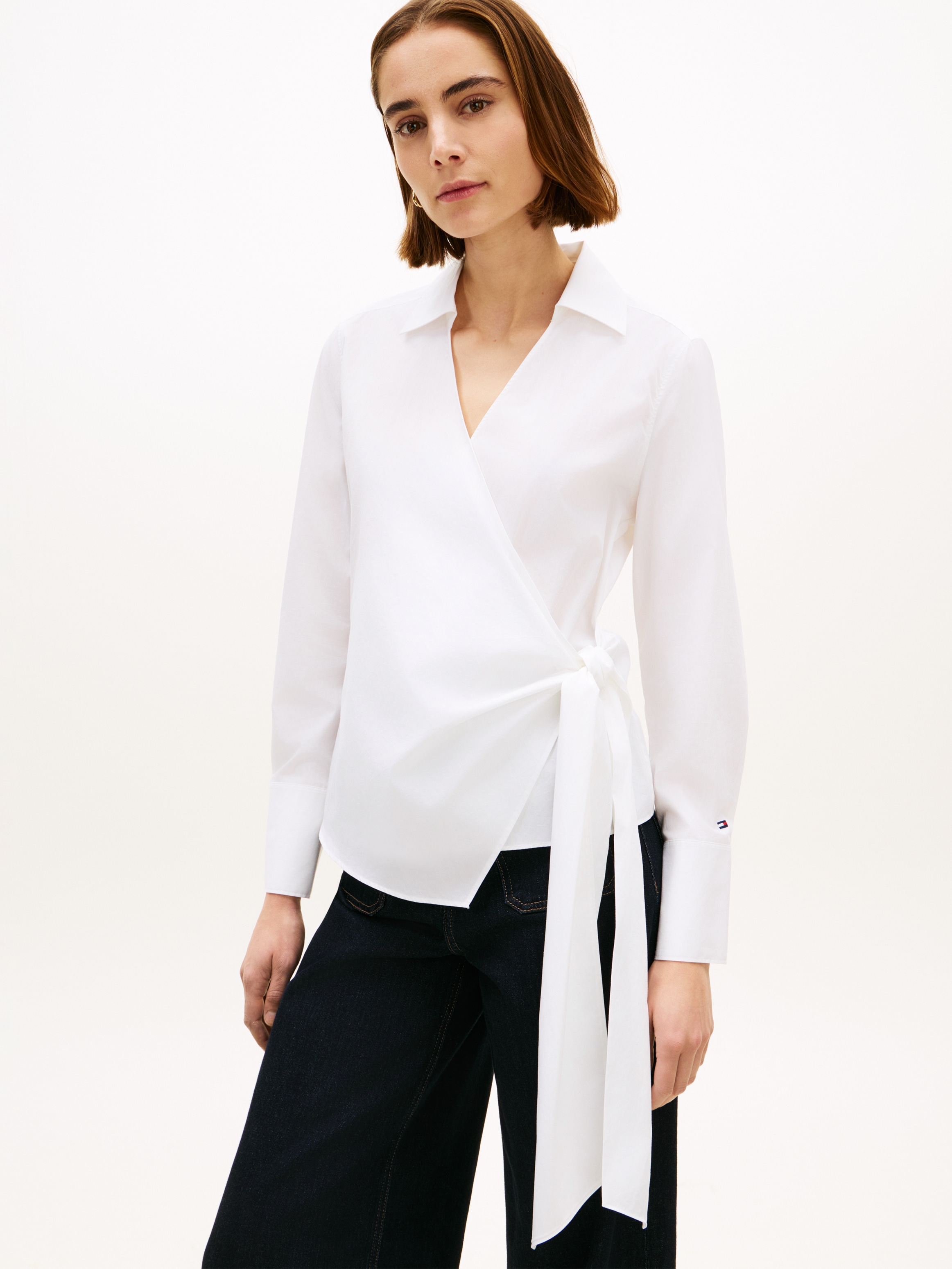 Image of Tommy Hilfiger Langarmbluse "POPLIN KNOT BLOUSE WITH LS" mit Wickeloptik
