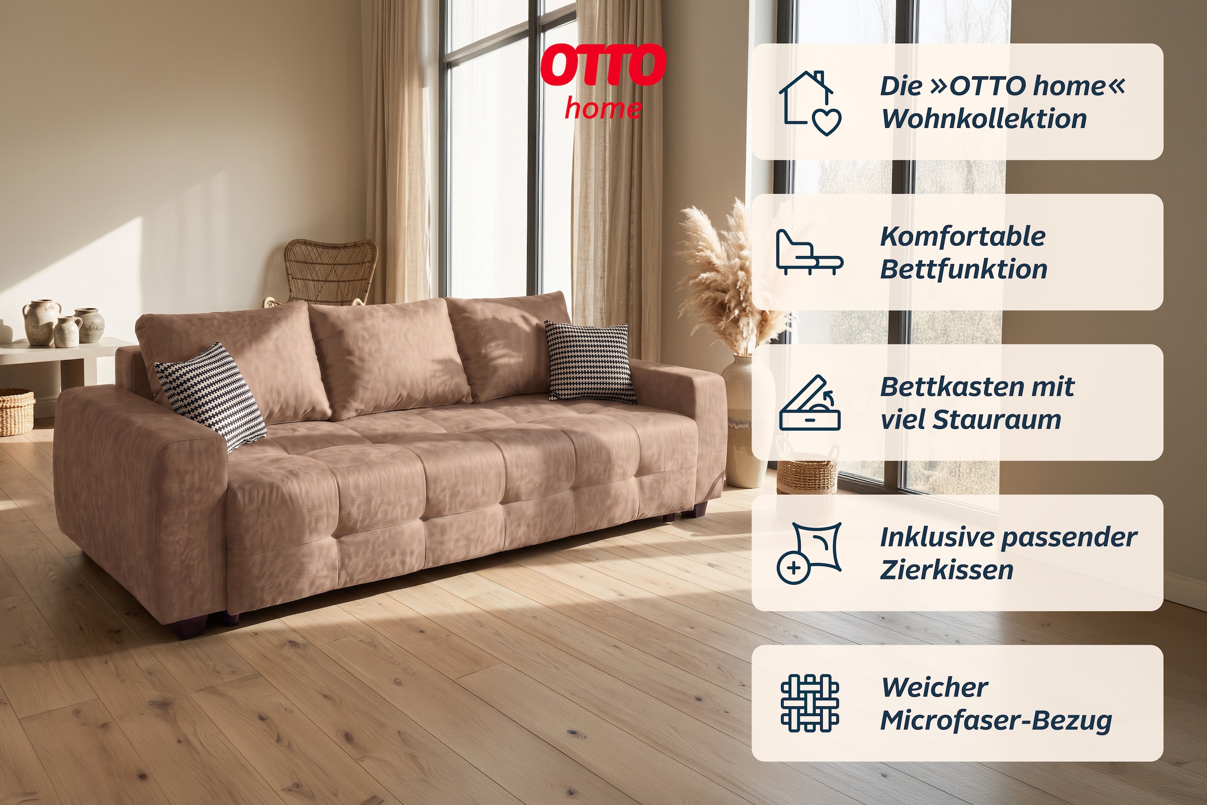 GOODproduct Schlafsofa »Bella B: 241 cm, Liegefl. 142x194 cm mit Bettkasten & Zierkissen« Schlafcouch mit Gästebett, 2 Zierkissen inklusive, frei stellbar