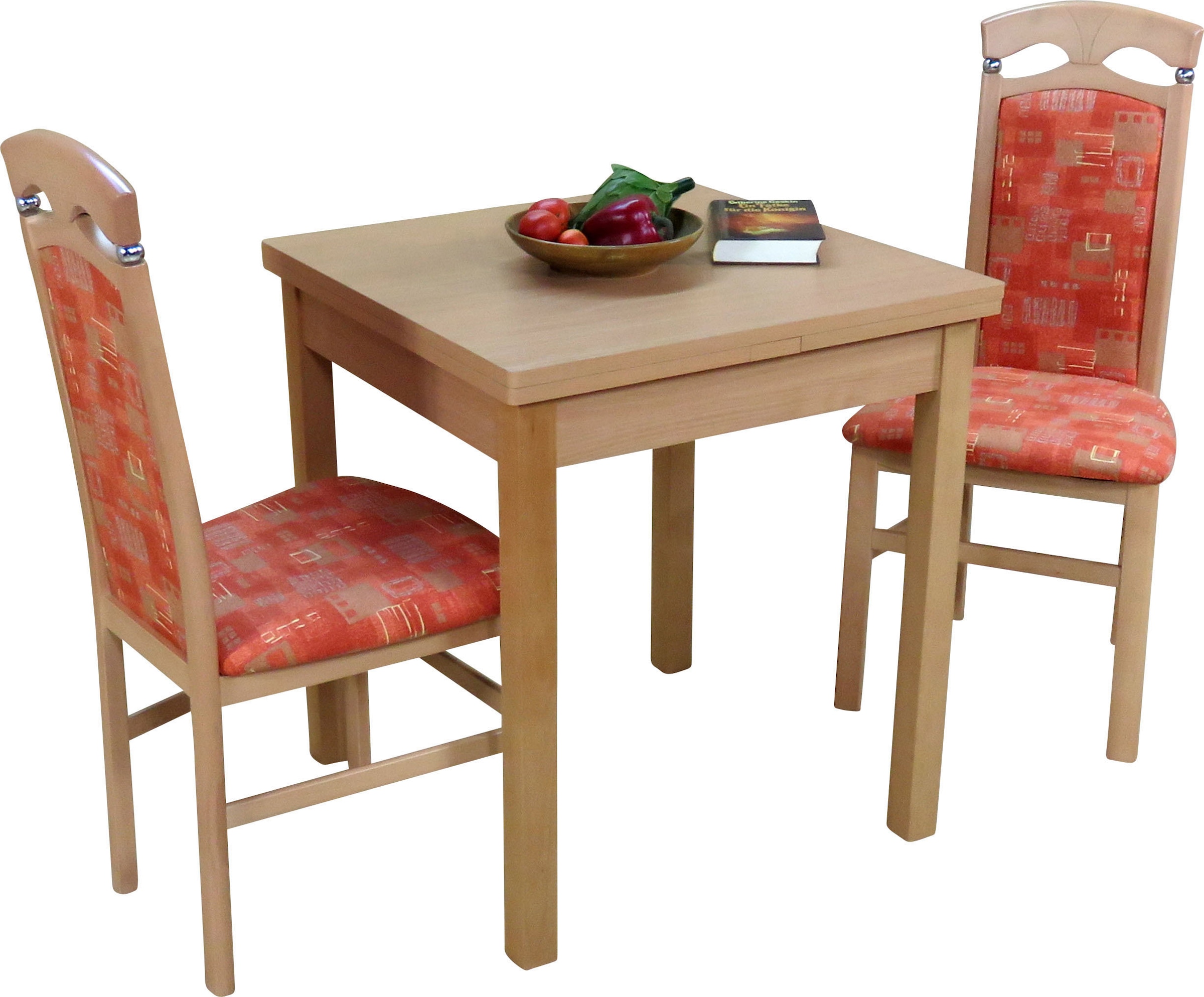 Image of HOFMANN LIVING AND MORE Essgruppe "Anthony" Spar-Set, 1 Tisch, 2 Stühle, 3 Stk. tlg. Stuhlgestell und Tischbeine aus Massivholz, Tisch mit 2 Ansteckplatten