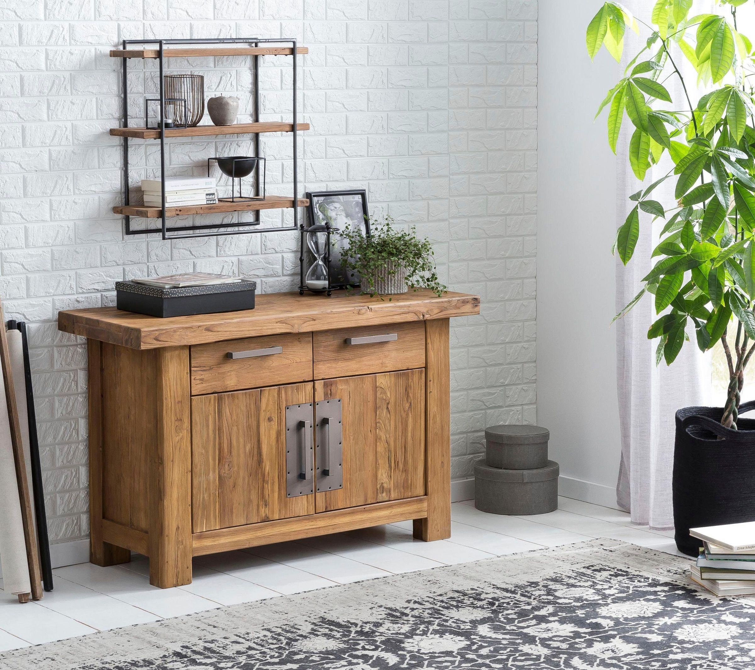 SIT Étagère murale »ROMANTEAKA Hängeregal aus Teakholz mit 3 Böden im Industrial-Stil« Teck recyclé rencontre un cadre métallique moderne