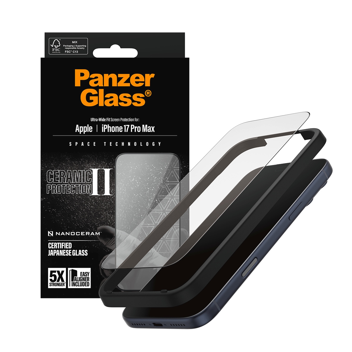 CARE by PanzerGlass Verre de protection d'écran »Ceramic II Ultra-Wide Fit Screen Protector« für Apple iPhone 17 Pro Max Displayschutzfolie, Schutzfolie, Bildschirmschutz, kratz- & stossfest