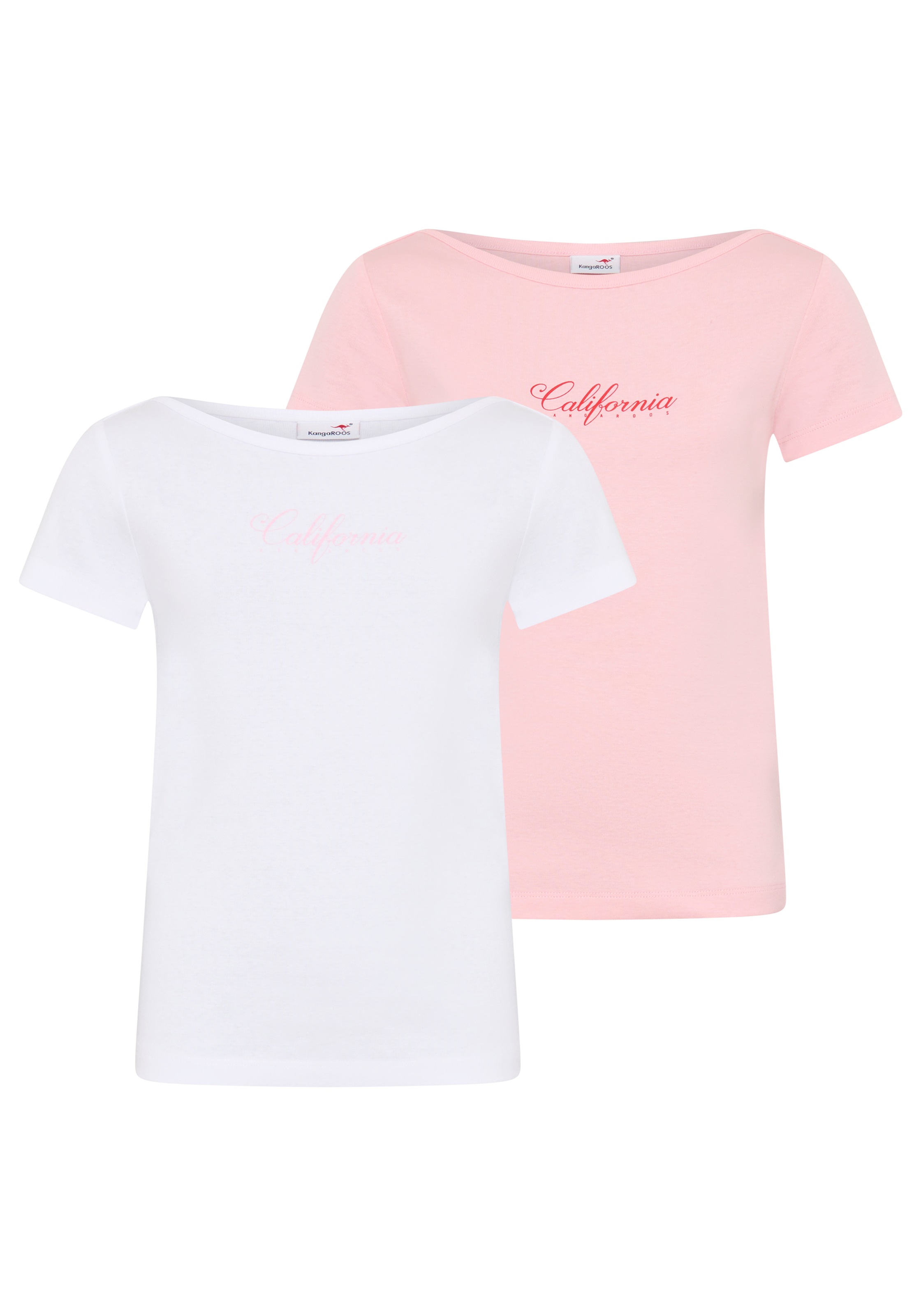 Image of KangaROOS T-Shirt "2er Pack T-Shirts mit modischen Ausschnitt" Packung, 2, 2 tlg. Basic Schnitt, Kurzarm, U-Boot-Ausschnitt, aus Baumwolle