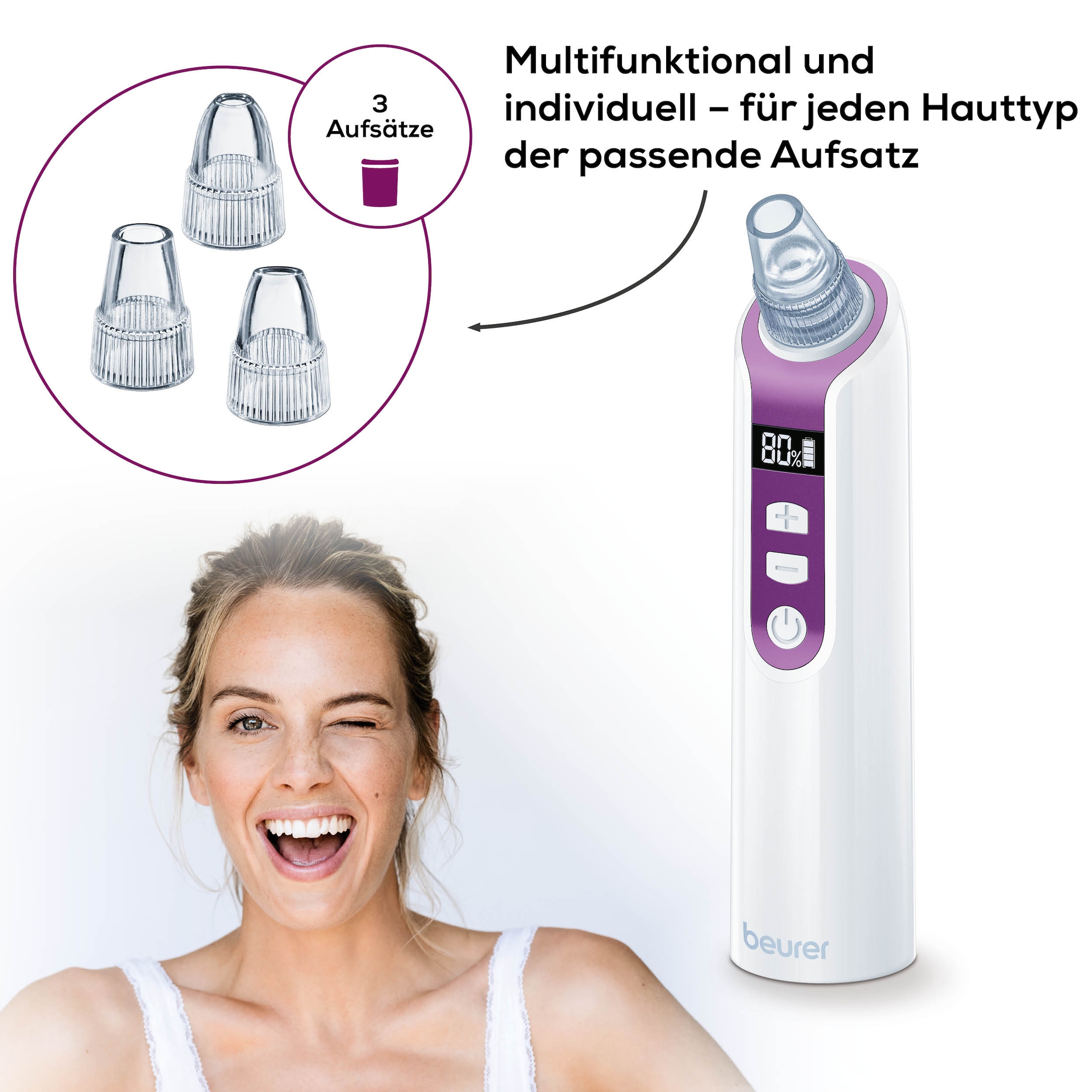 BEURER Porenreiniger »FC 41 Mitesserentferner durch Vakuumtechnologie« 5 Intensitätsstufen und 3 Aufsätze für eine individuelle Anwendung