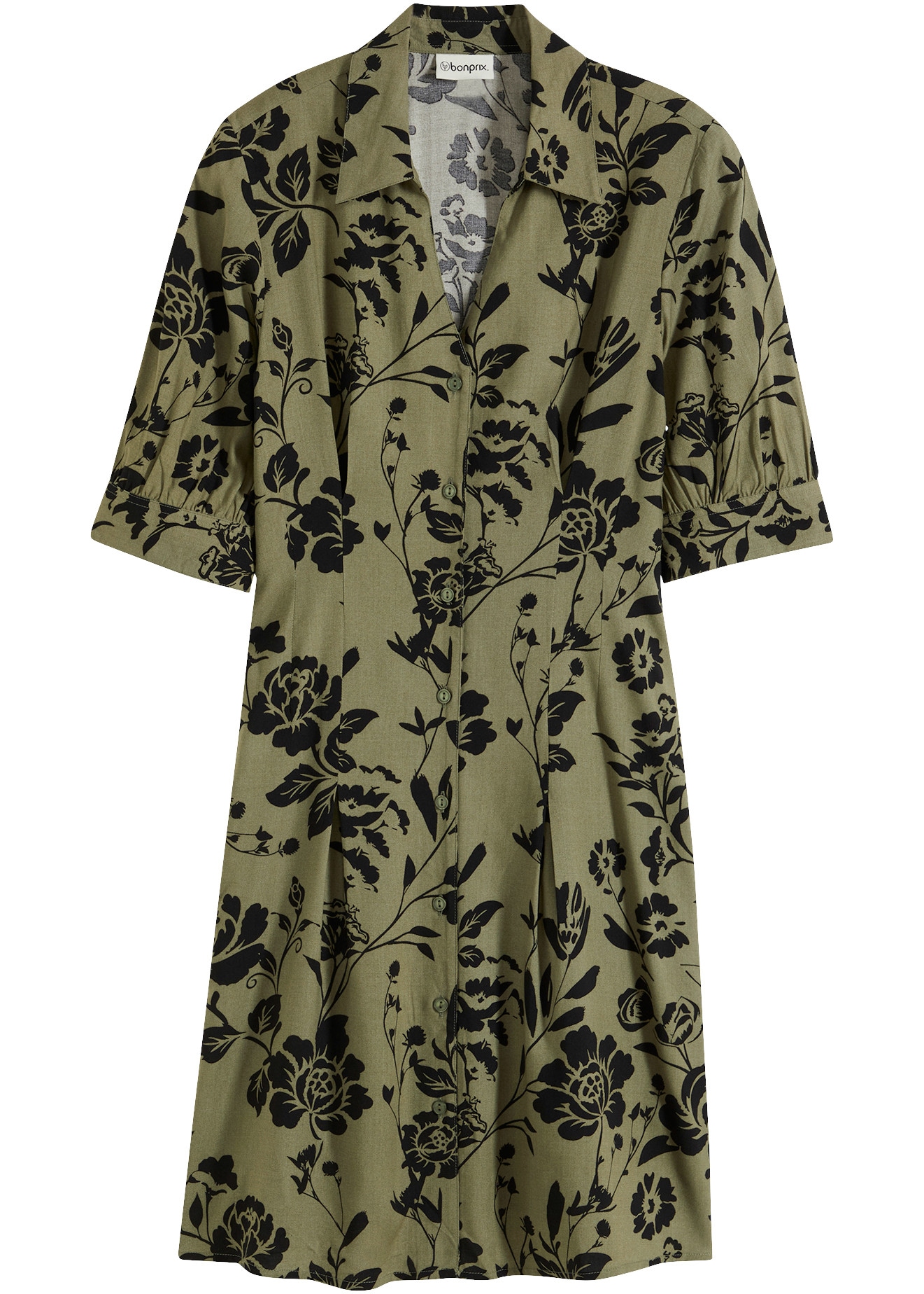 bonprix Blusenkleid aus Viskose, mit Knopfleiste, ausgestellte Passform, mit 3/4-Ärmeln